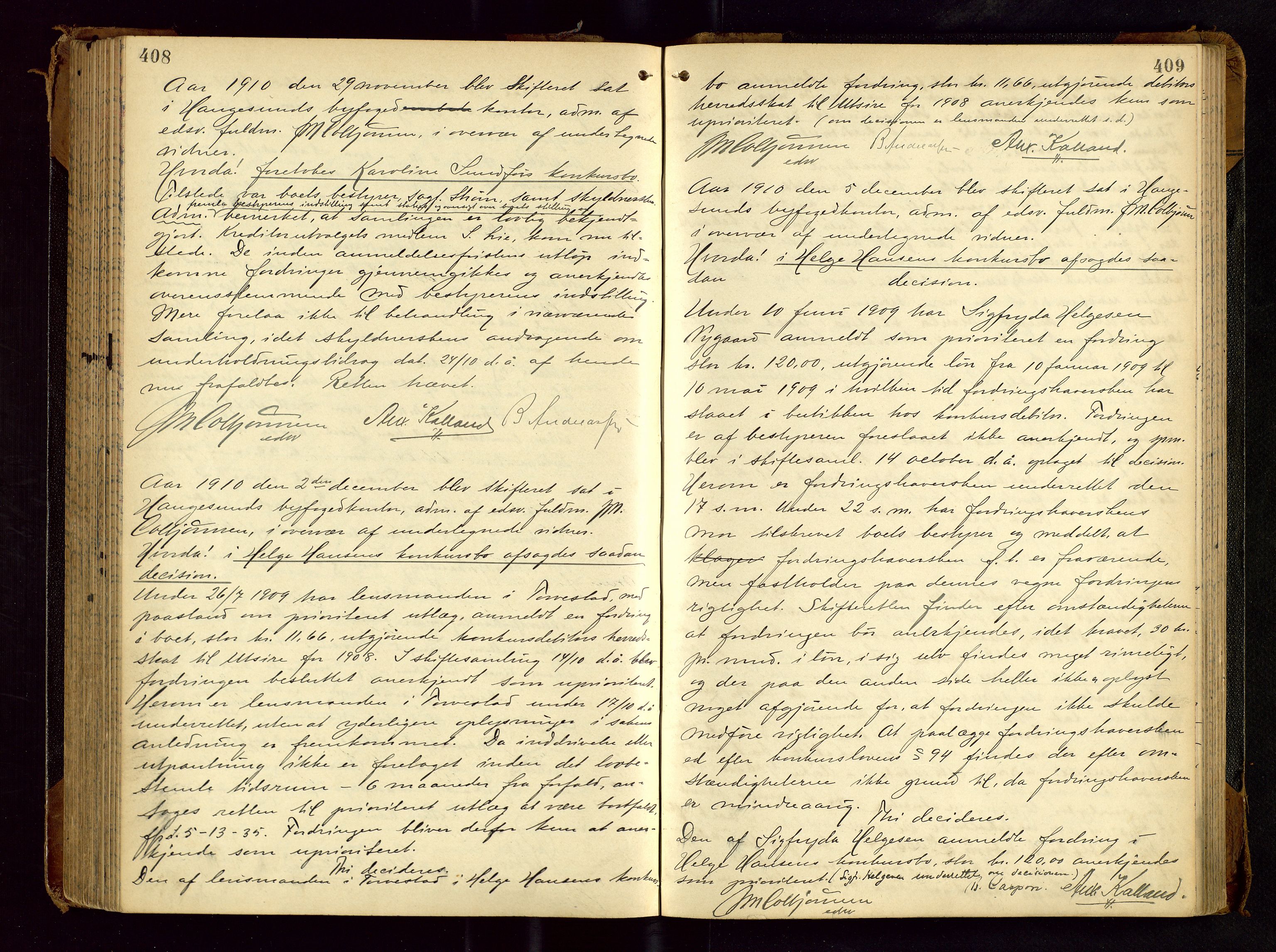 Haugesund tingrett, AV/SAST-A-101415/01/IV/IVC/L0001: Skifteforhandlingsprotokoll, med register, 1900-1912, p. 408-409