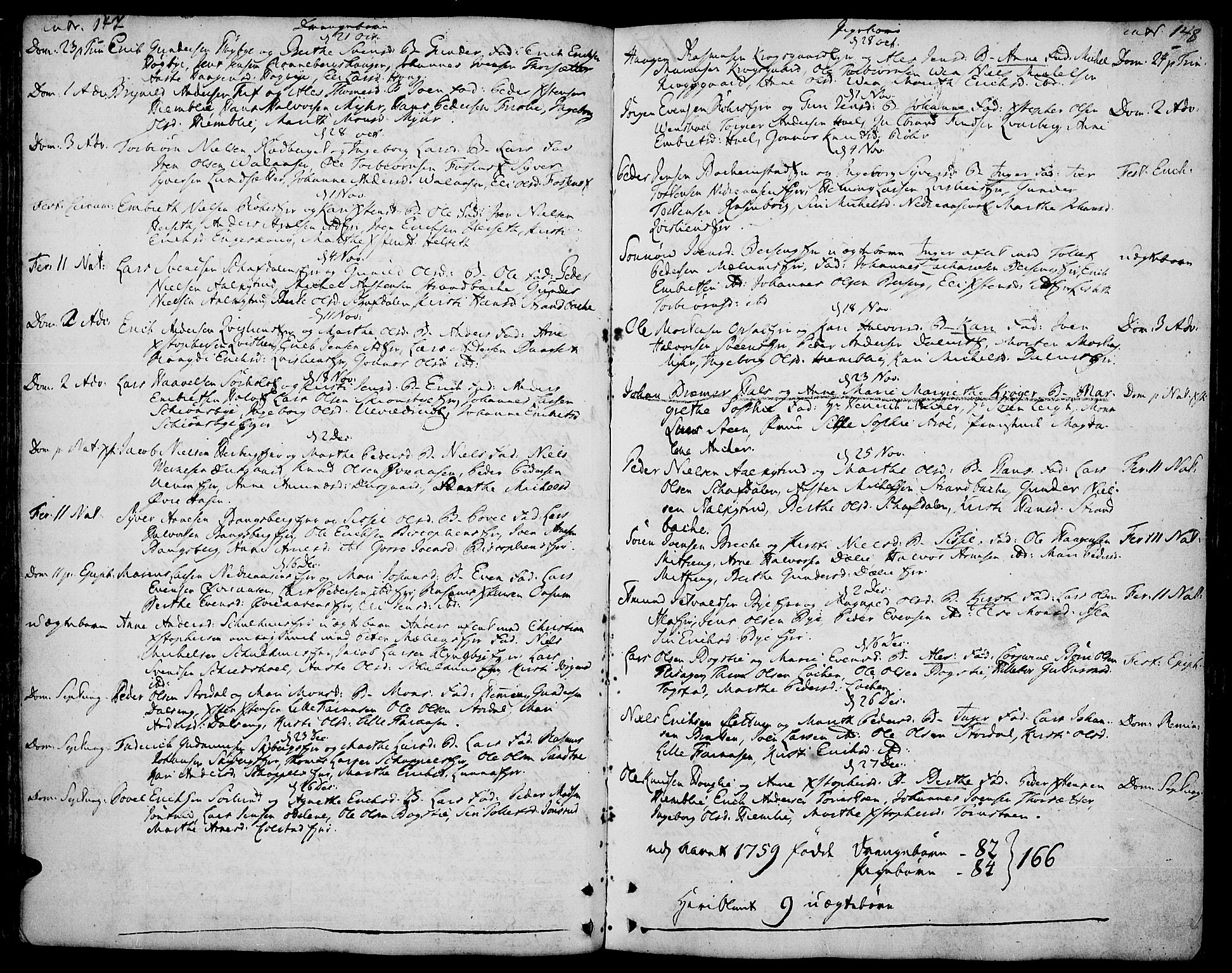 Ringsaker prestekontor, AV/SAH-PREST-014/K/Ka/L0002: Parish register (official) no. 2, 1747-1774, p. 147-148