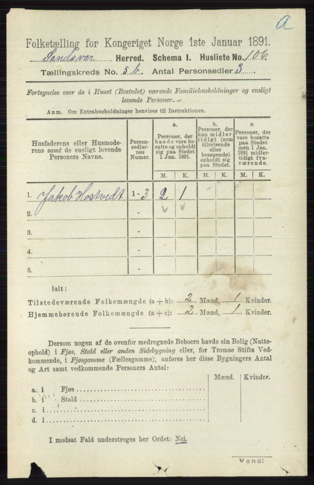 RA, 1891 census for 0629 Sandsvær, 1891, p. 2785