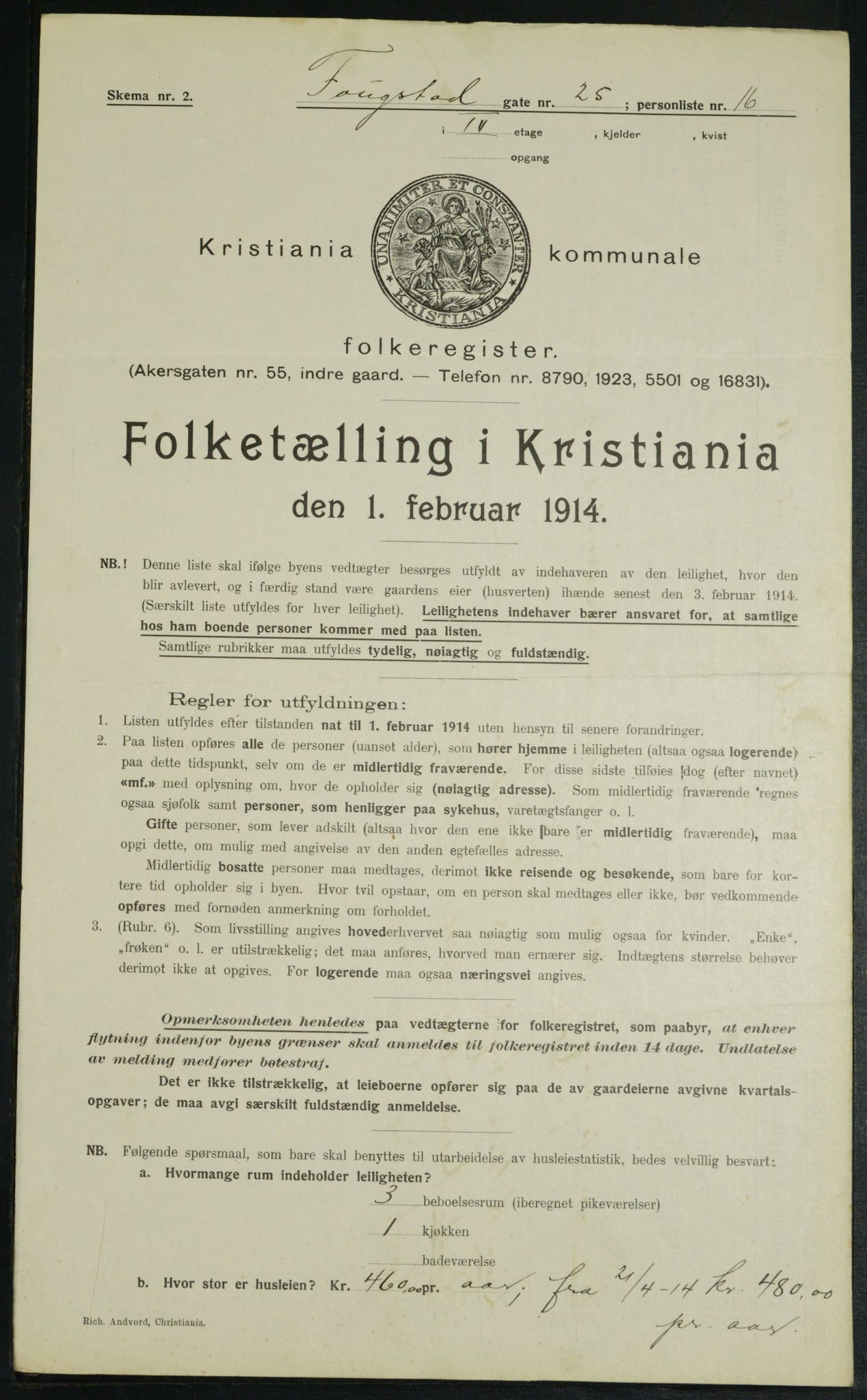 OBA, Municipal Census 1914 for Kristiania, 1914, p. 25545