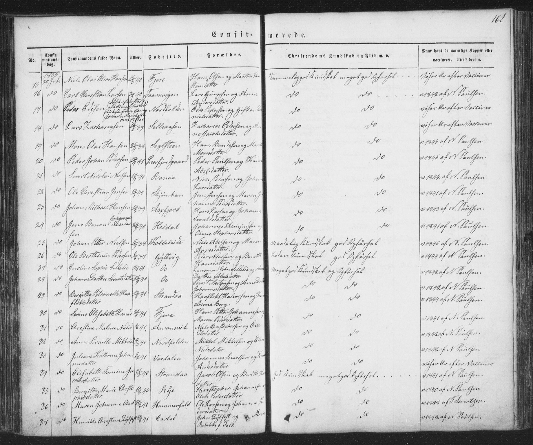 Ministerialprotokoller, klokkerbøker og fødselsregistre - Nordland, AV/SAT-A-1459/853/L0769: Parish register (official) no. 853A08, 1836-1856, p. 162