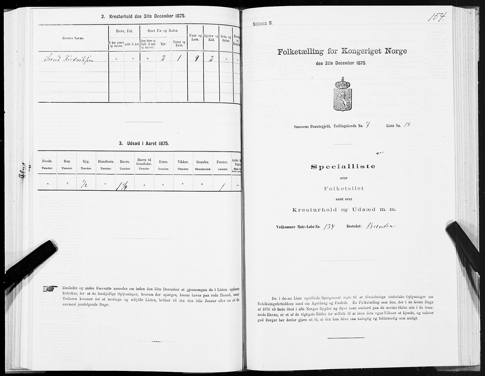 SAT, 1875 census for 1736P Snåsa, 1875, p. 3154