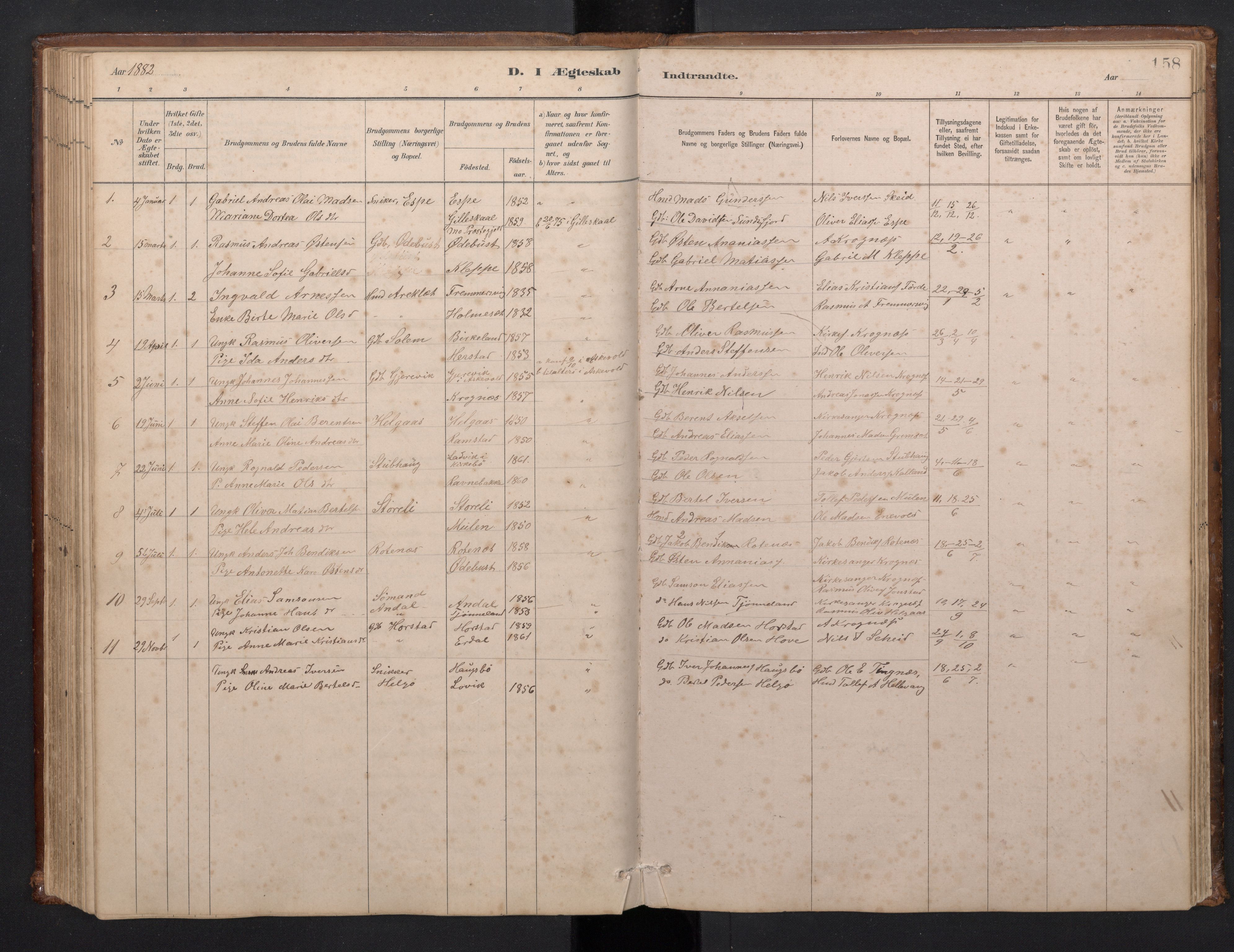Førde sokneprestembete, SAB/A-79901/H/Hab/Habd/L0003: Parish register (copy) no. D 3, 1881-1897, p. 157b-158a