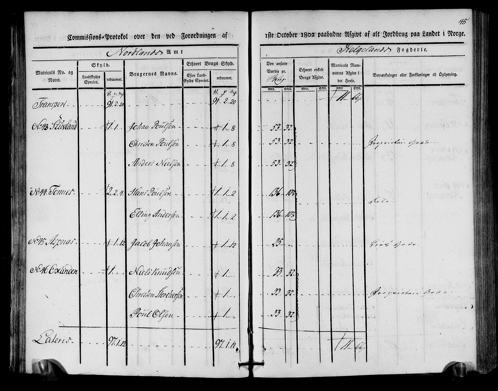 Rentekammeret inntil 1814, Realistisk ordnet avdeling, AV/RA-EA-4070/N/Ne/Nea/L0157: Helgeland fogderi. Kommisjonsprotokoll, 1803, p. 43