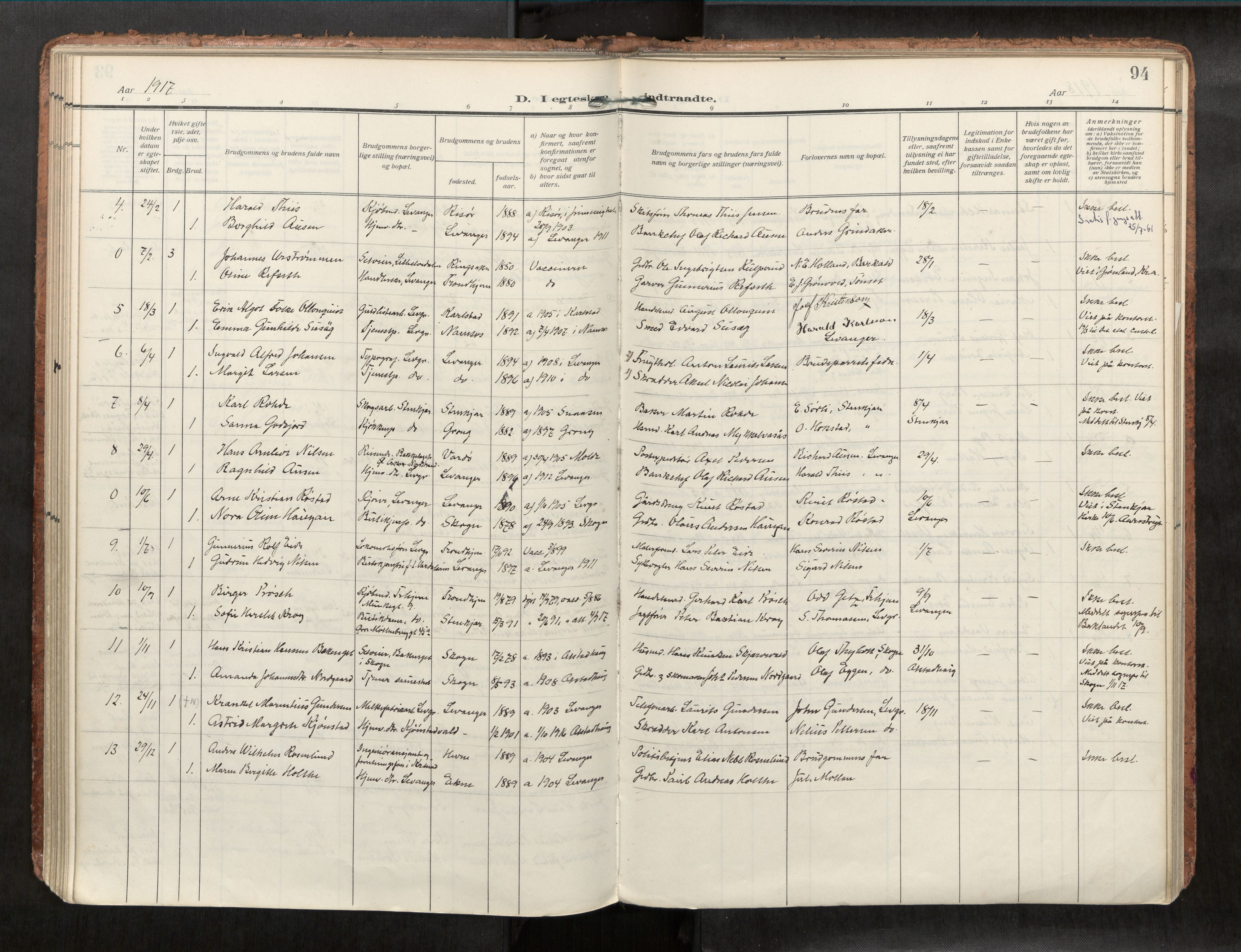Levanger sokneprestkontor, SAT/A-1301/2/H/Haa/L0001: Parish register (official) no. 1, 1912-1932, p. 94