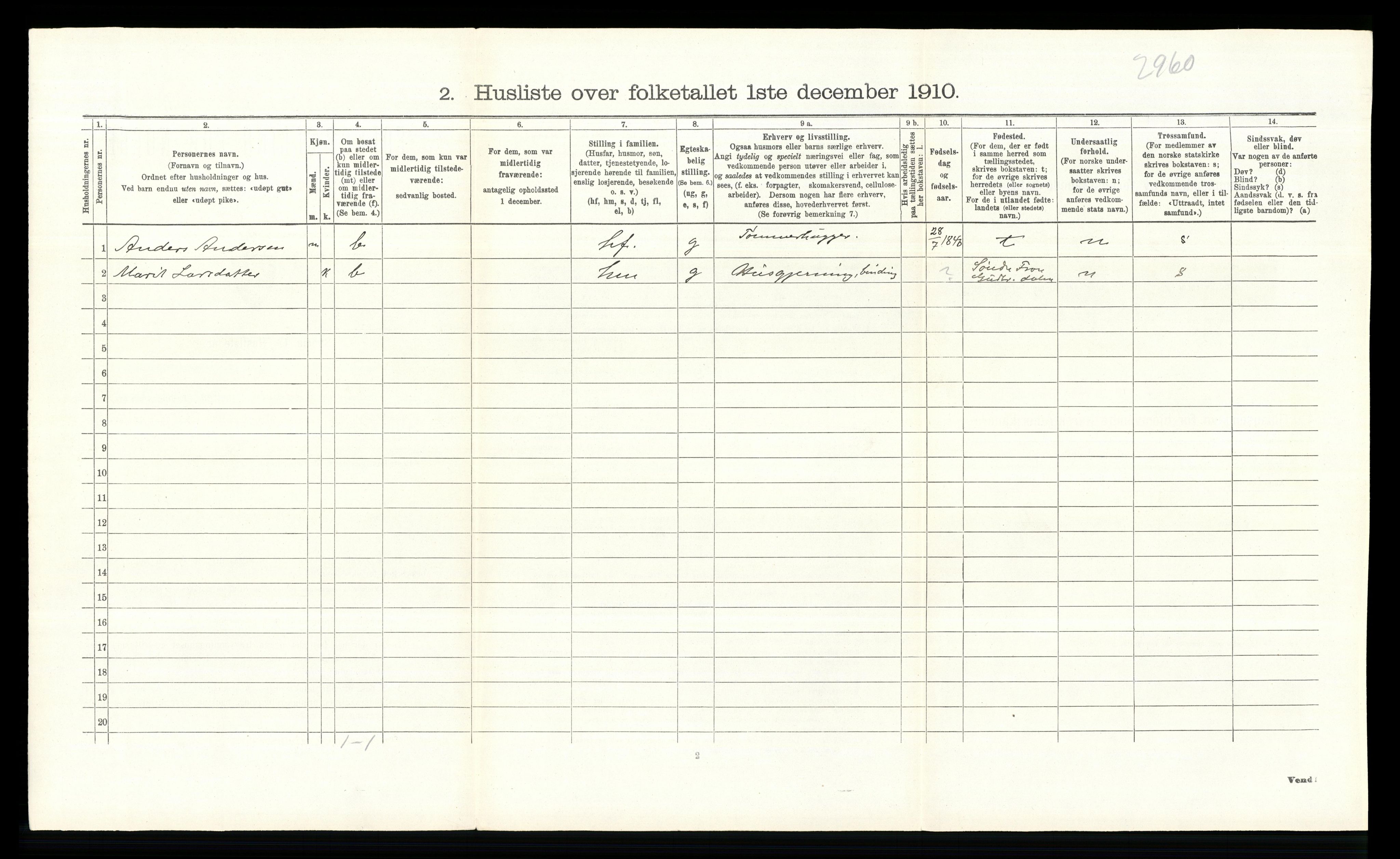 RA, 1910 census for Ringebu, 1910, p. 1103