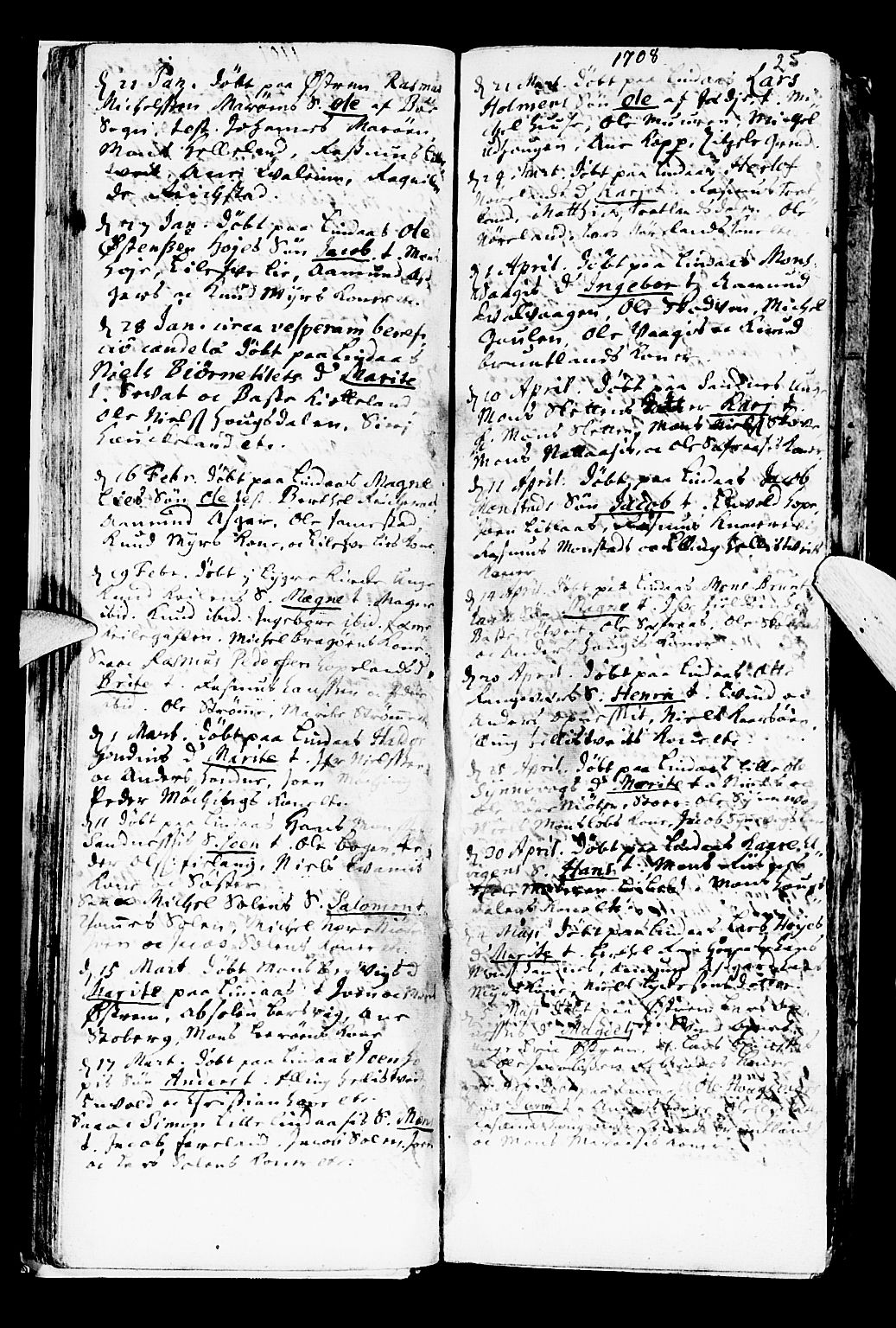 Lindås Sokneprestembete, AV/SAB-A-76701/H/Haa/Haaa/L0001: Parish register (official) no. A 1, 1699-1746, p. 25