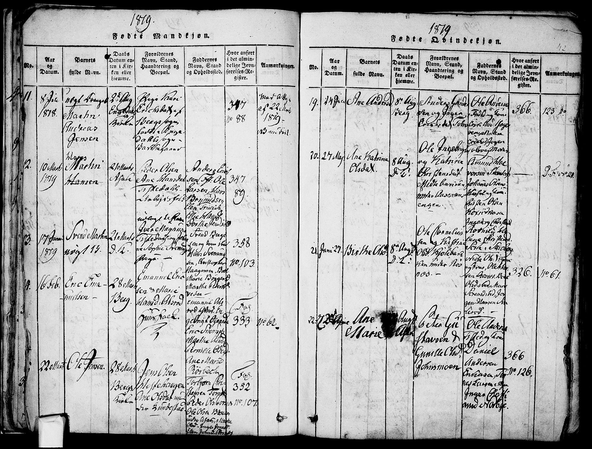 Berg prestekontor Kirkebøker, AV/SAO-A-10902/F/Fa/L0002: Parish register (official) no. I 2, 1815-1831, p. 42