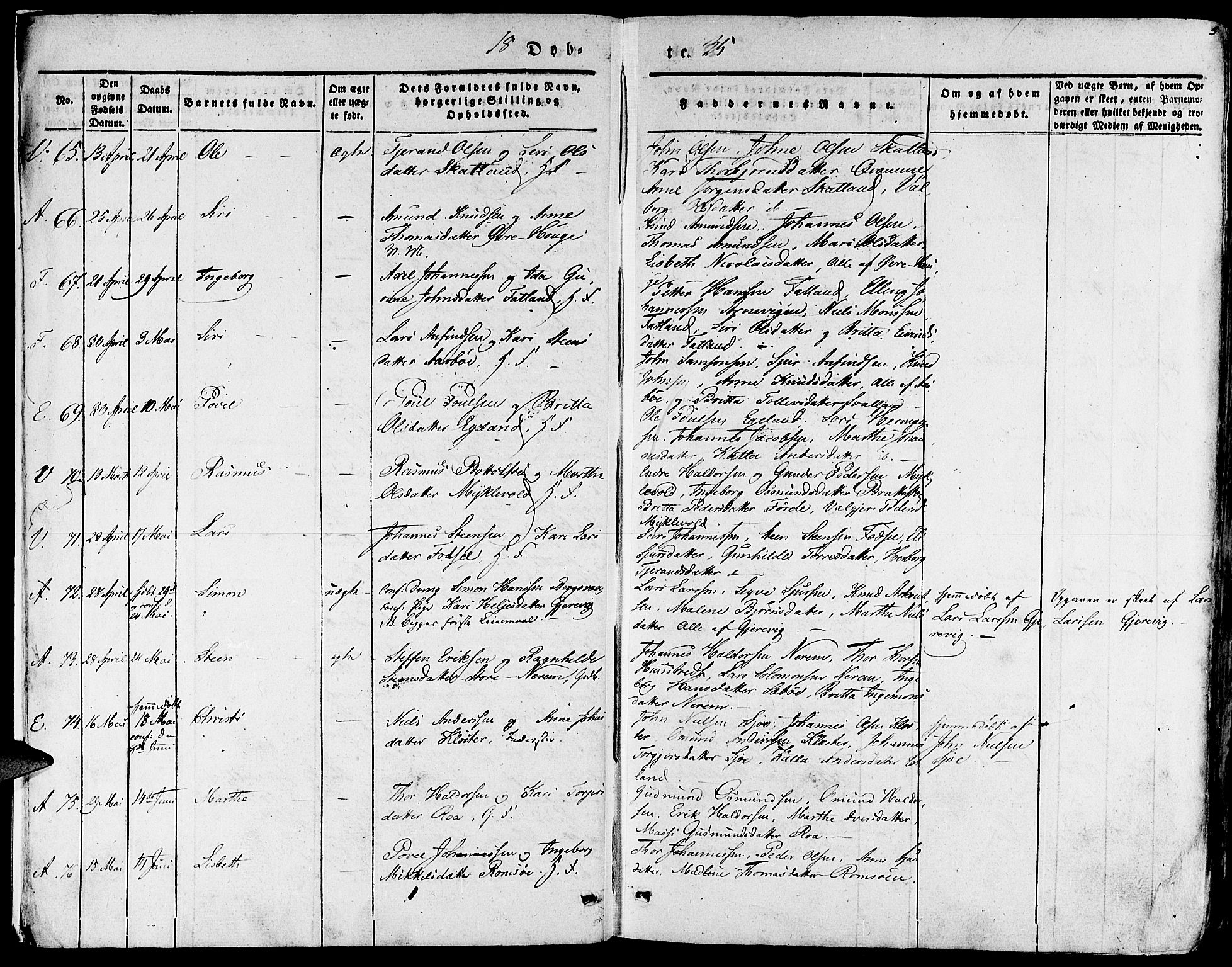 Fjelberg sokneprestembete, SAB/A-75201/H/Haa: Parish register (official) no. A 6, 1835-1851, p. 5