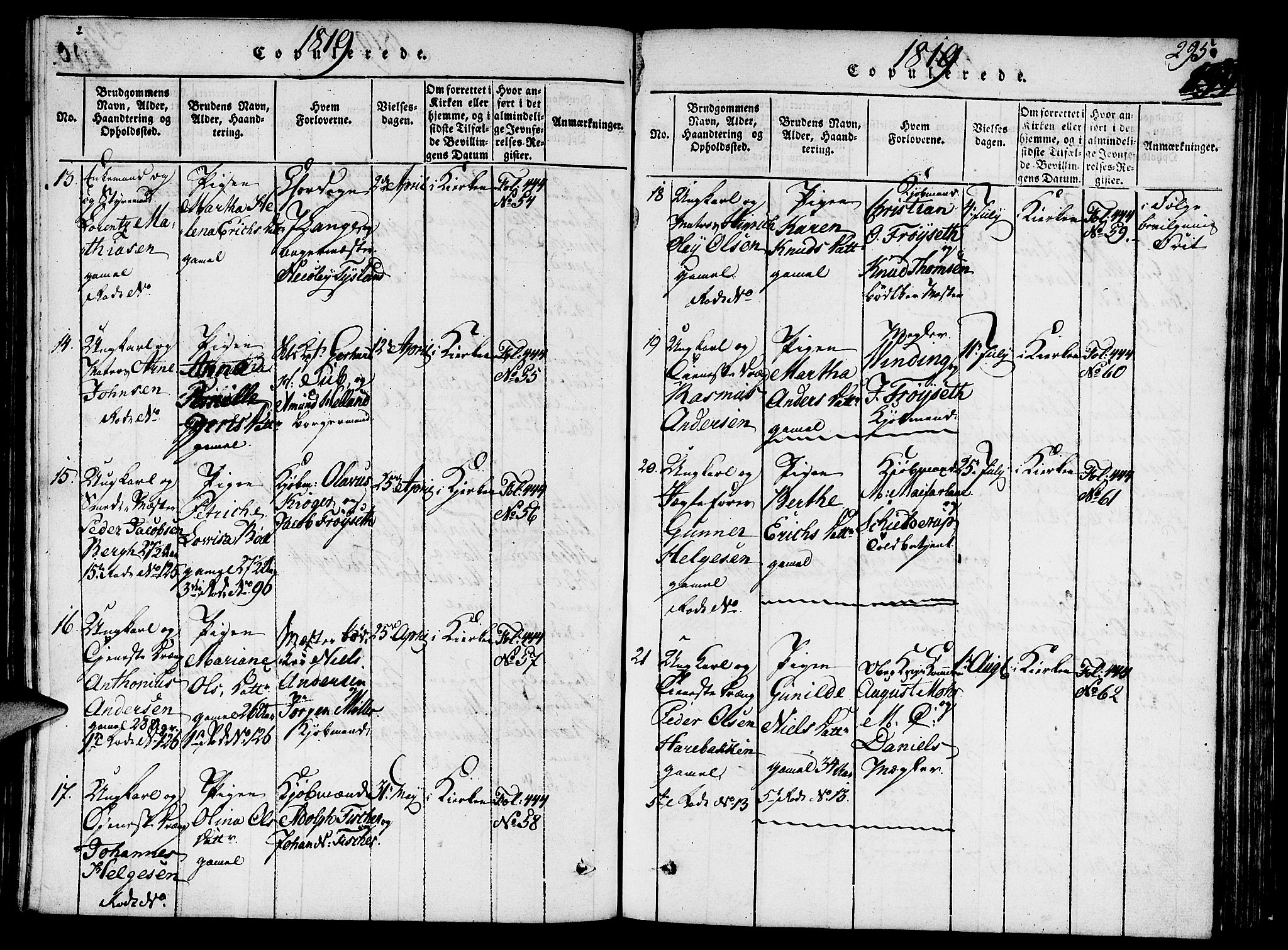 Nykirken Sokneprestembete, SAB/A-77101/H/Hab/L0003: Parish register (copy) no. A 4, 1816-1821, p. 295