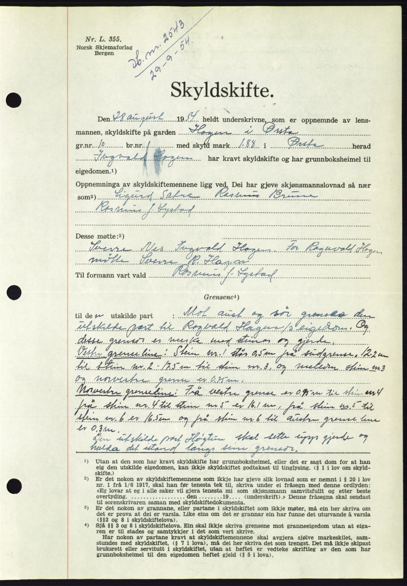 Søre Sunnmøre sorenskriveri, AV/SAT-A-4122/1/2/2C/L0099: Mortgage book no. 25A, 1954-1954, Diary no: : 2543/1954