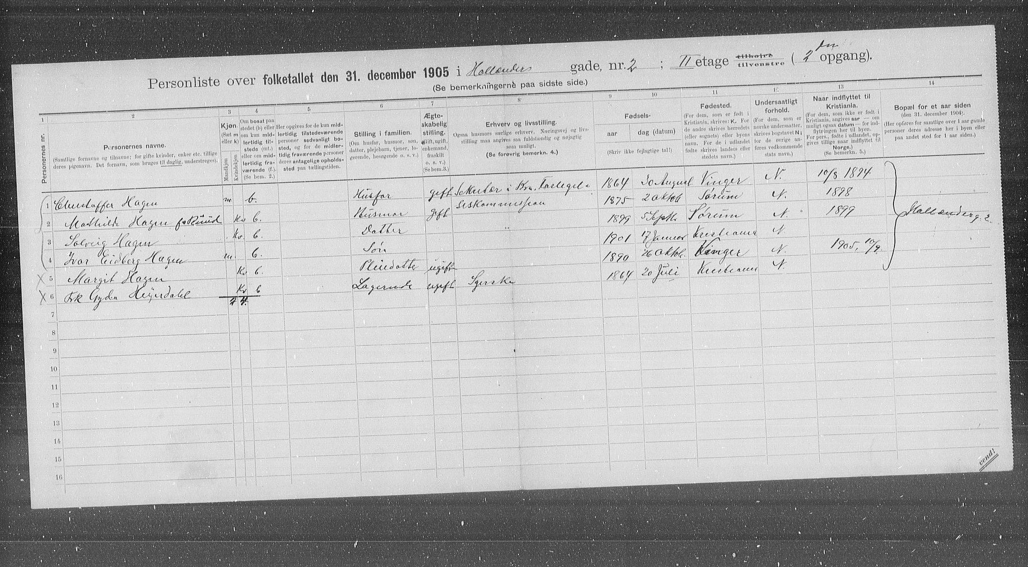 OBA, Municipal Census 1905 for Kristiania, 1905, p. 21124