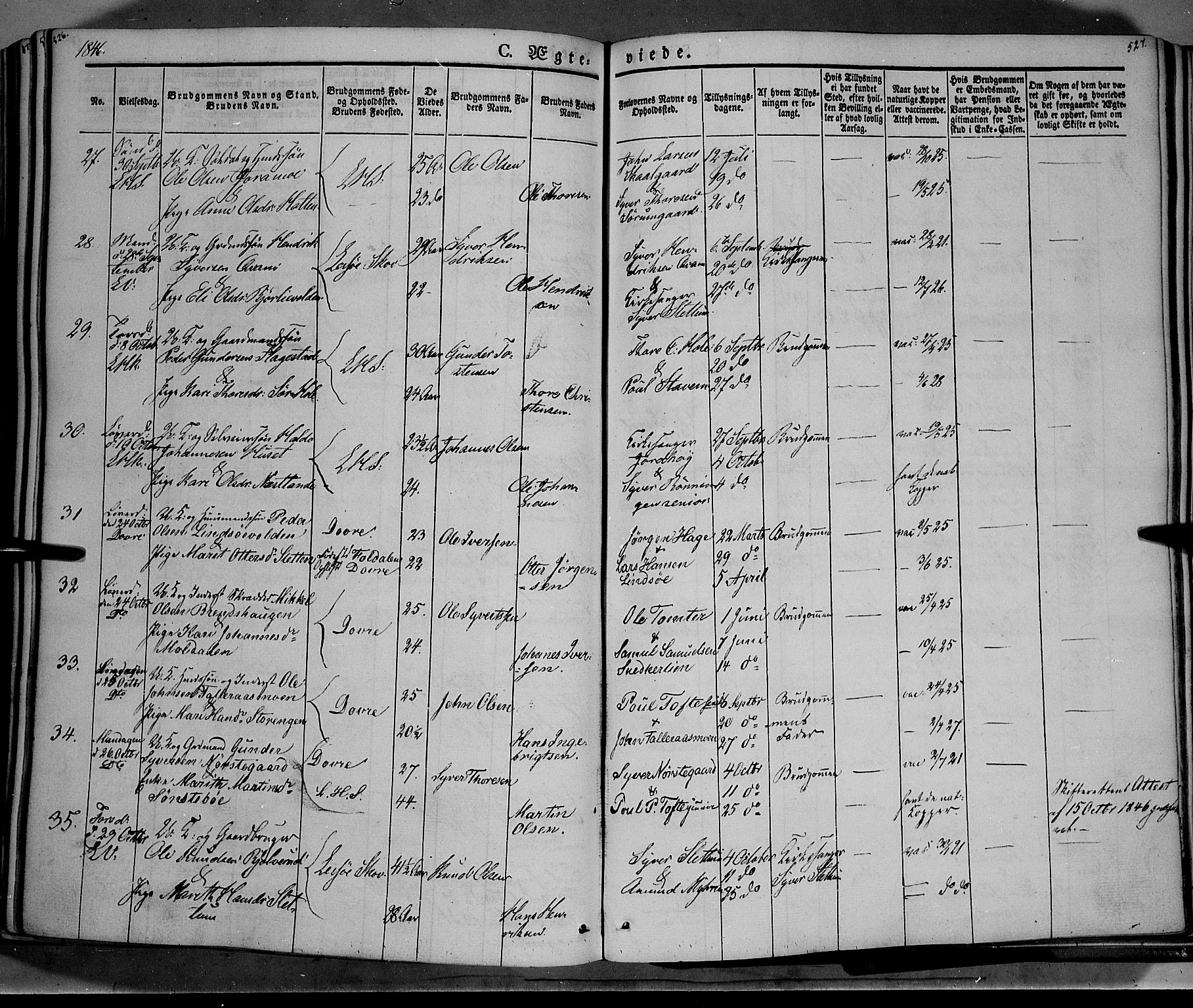 Lesja prestekontor, SAH/PREST-068/H/Ha/Haa/L0006: Parish register (official) no. 6A, 1843-1854, p. 526-527