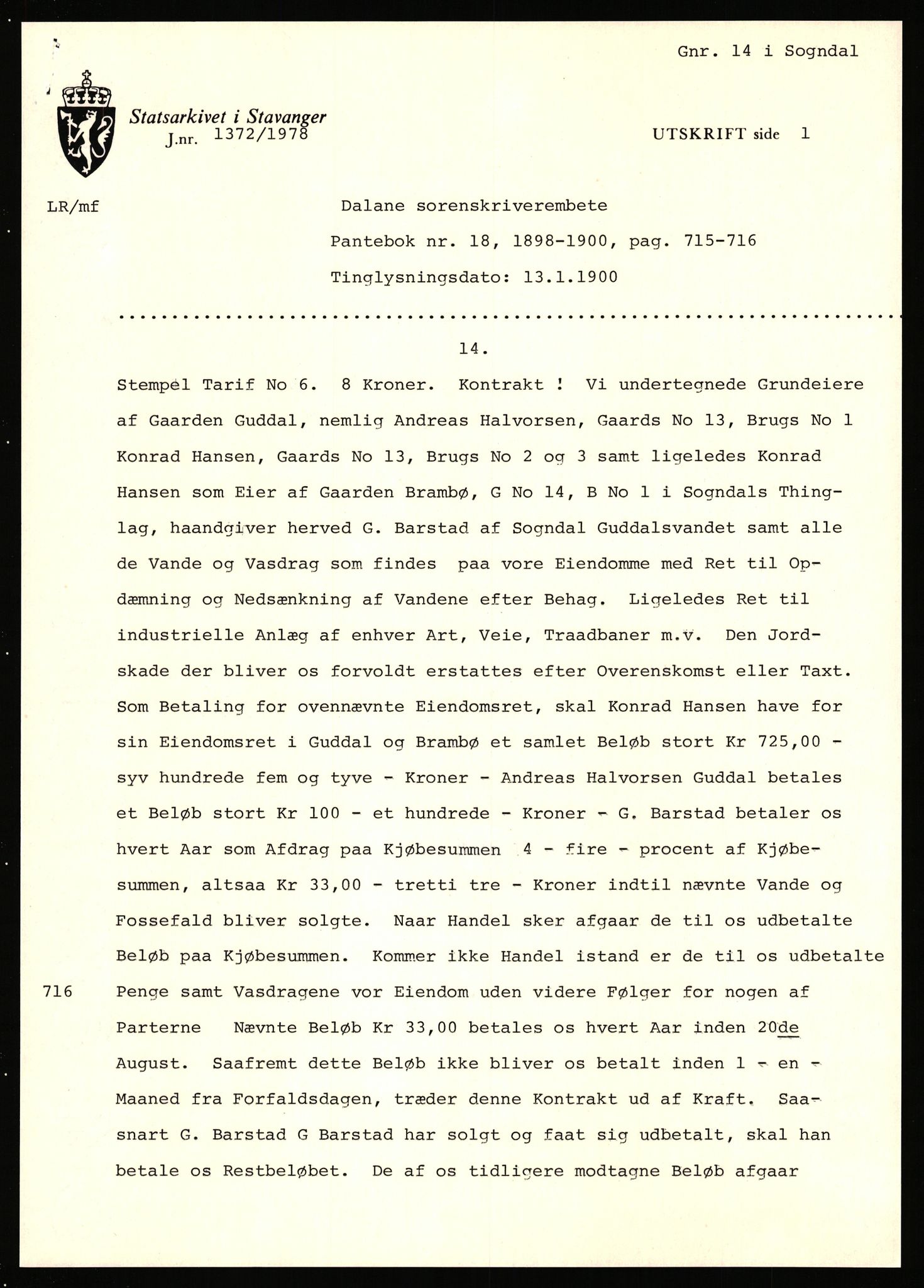 Statsarkivet i Stavanger, SAST/A-101971/03/Y/Yj/L0011: Avskrifter sortert etter gårdsnavn: Bratland i Vikedal - Brommeland, 1750-1930, p. 396