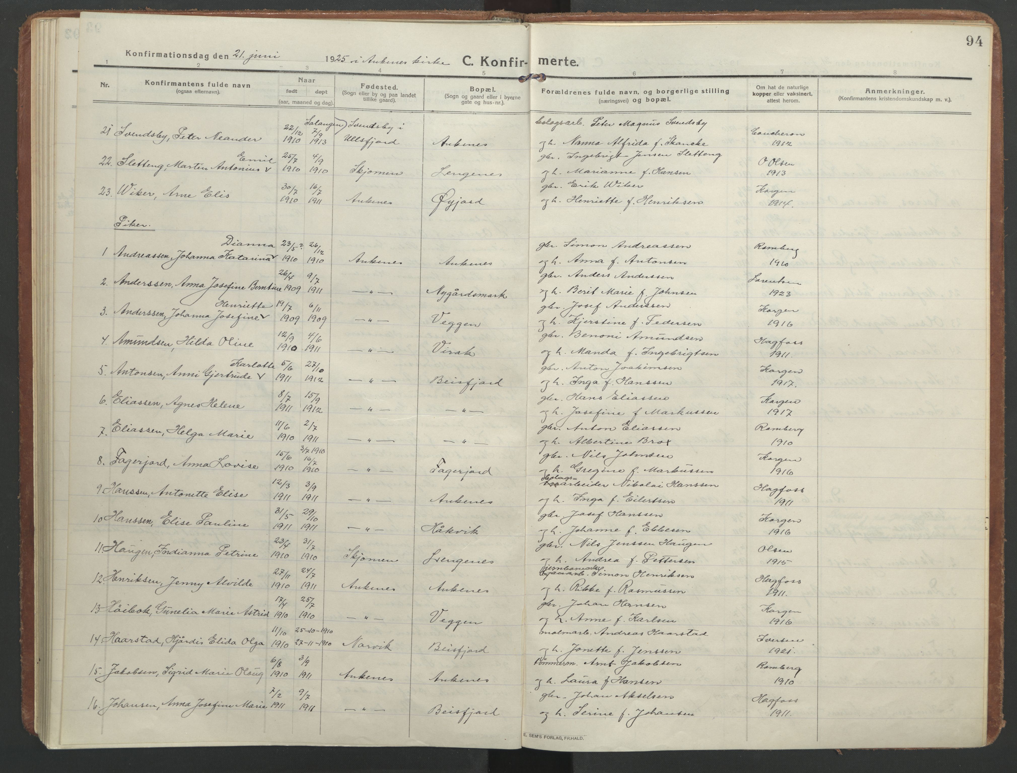 Ministerialprotokoller, klokkerbøker og fødselsregistre - Nordland, AV/SAT-A-1459/866/L0944: Parish register (official) no. 866A07, 1906-1926, p. 94