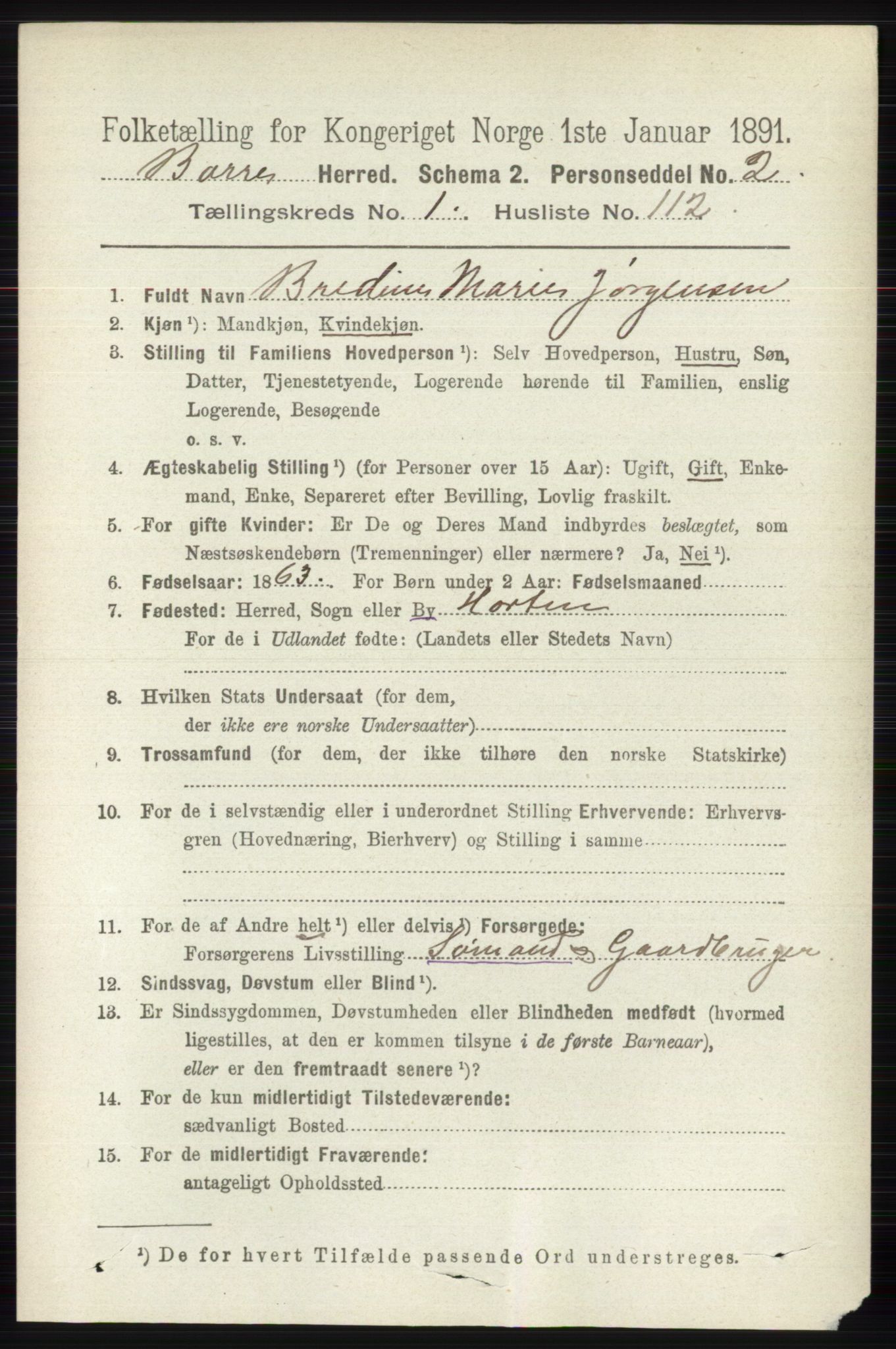 RA, 1891 census for 0717 Borre, 1891, p. 742