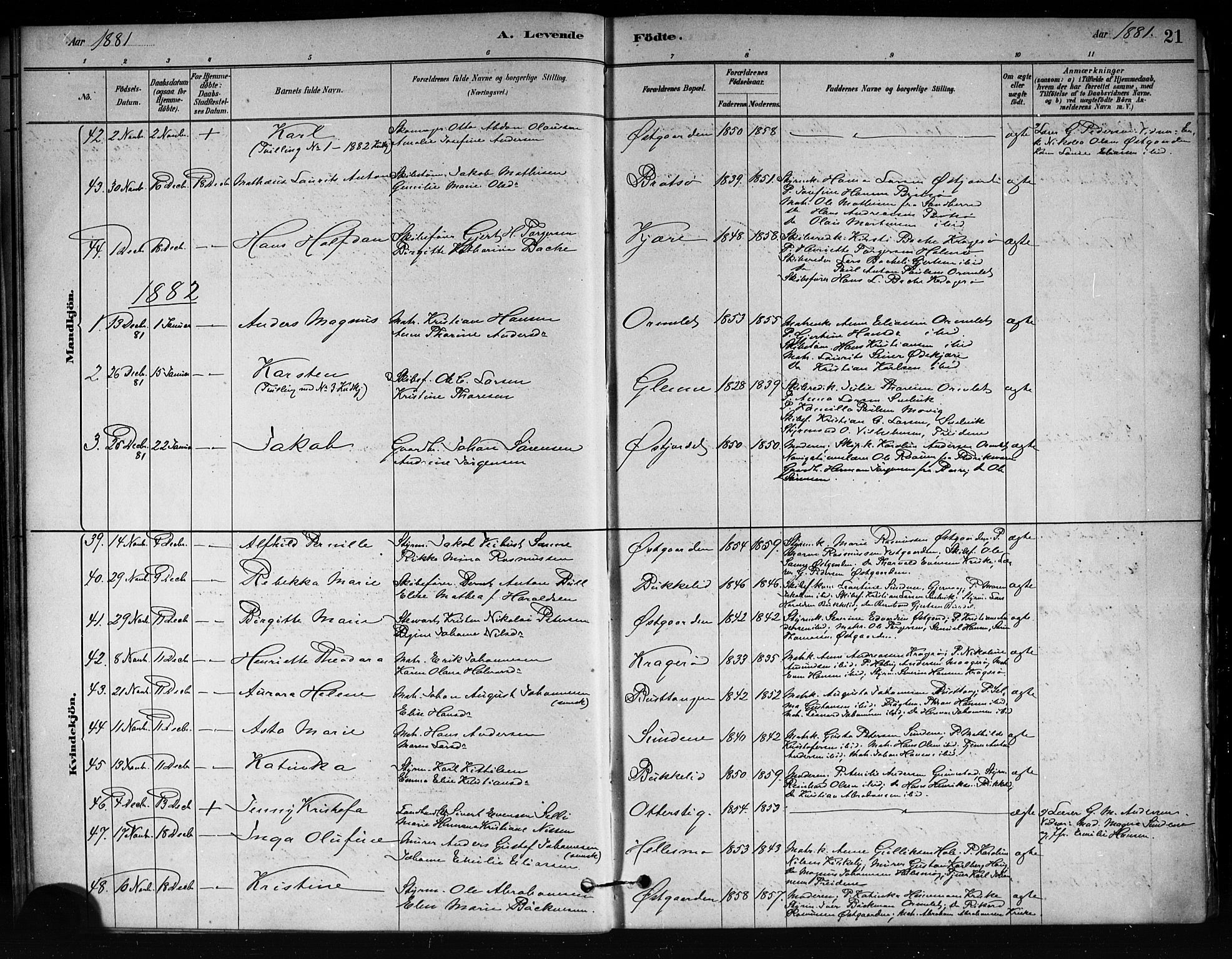 Tjøme kirkebøker, SAKO/A-328/F/Fa/L0001: Parish register (official) no. 1, 1879-1890, p. 21