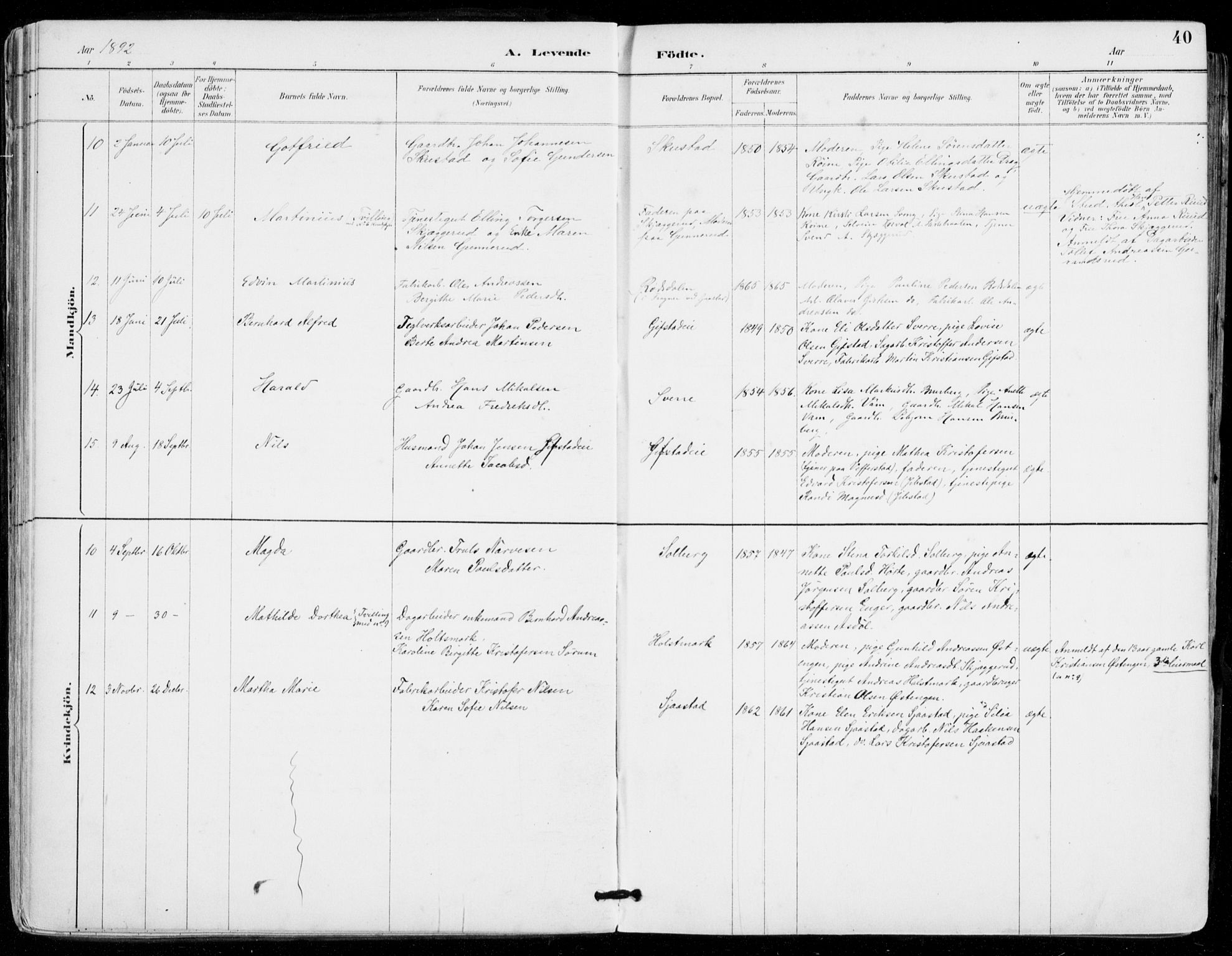 Sylling kirkebøker, AV/SAKO-A-247/F/Fa/L0001: Parish register (official) no. 1, 1883-1910, p. 40