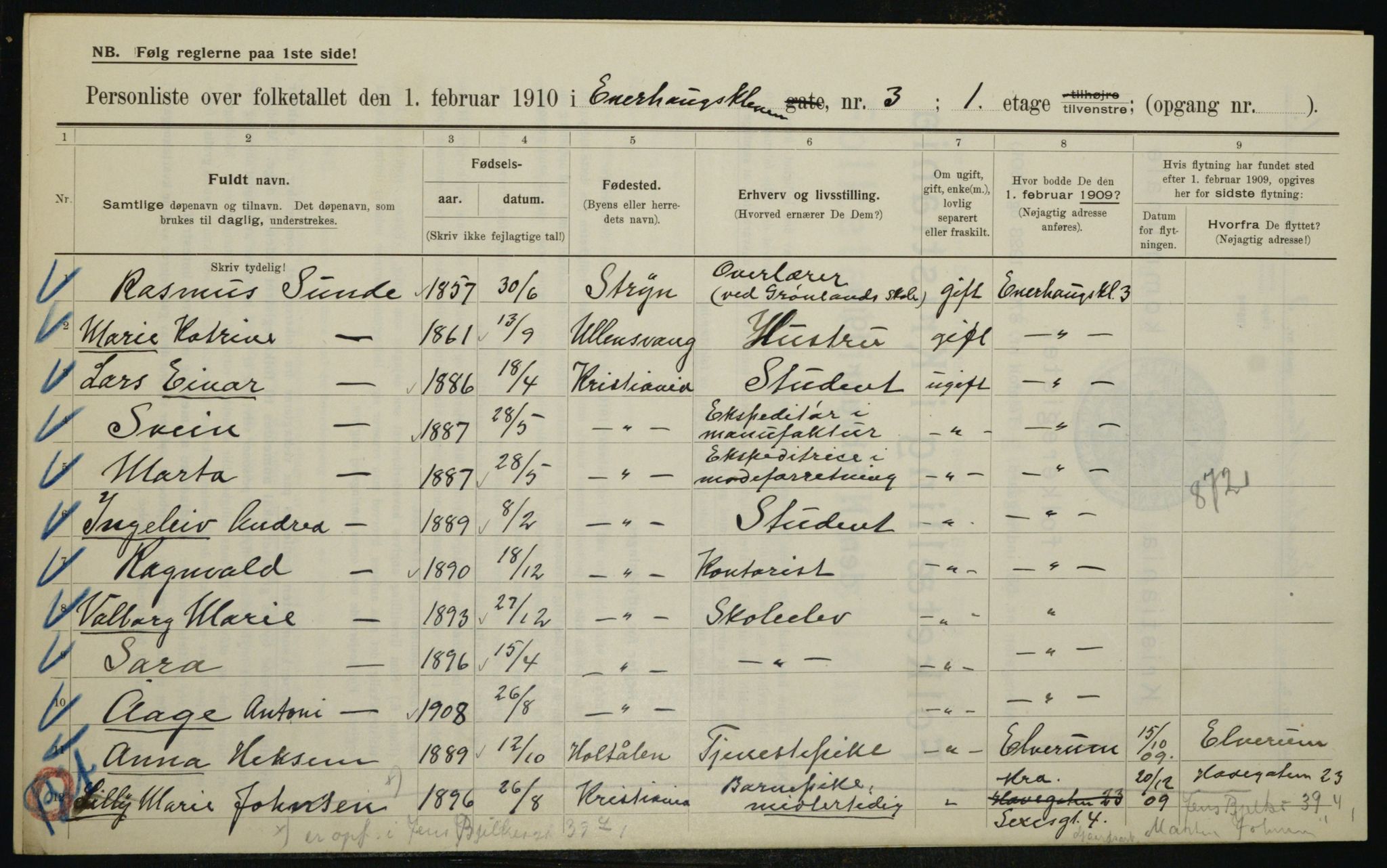 OBA, Municipal Census 1910 for Kristiania, 1910, p. 19869