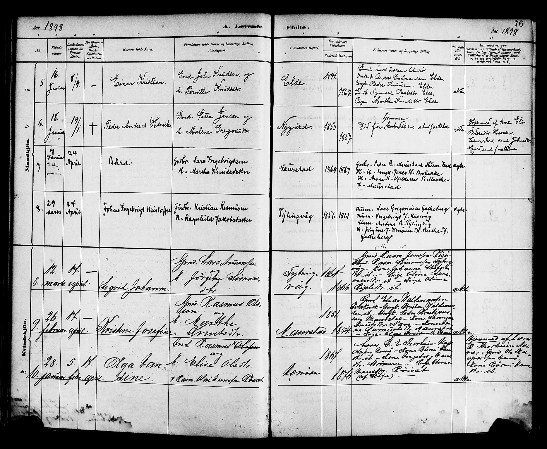 Davik sokneprestembete, SAB/A-79701/H/Haa/Haad/L0001: Parish register (official) no. D 1, 1882-1900, p. 76