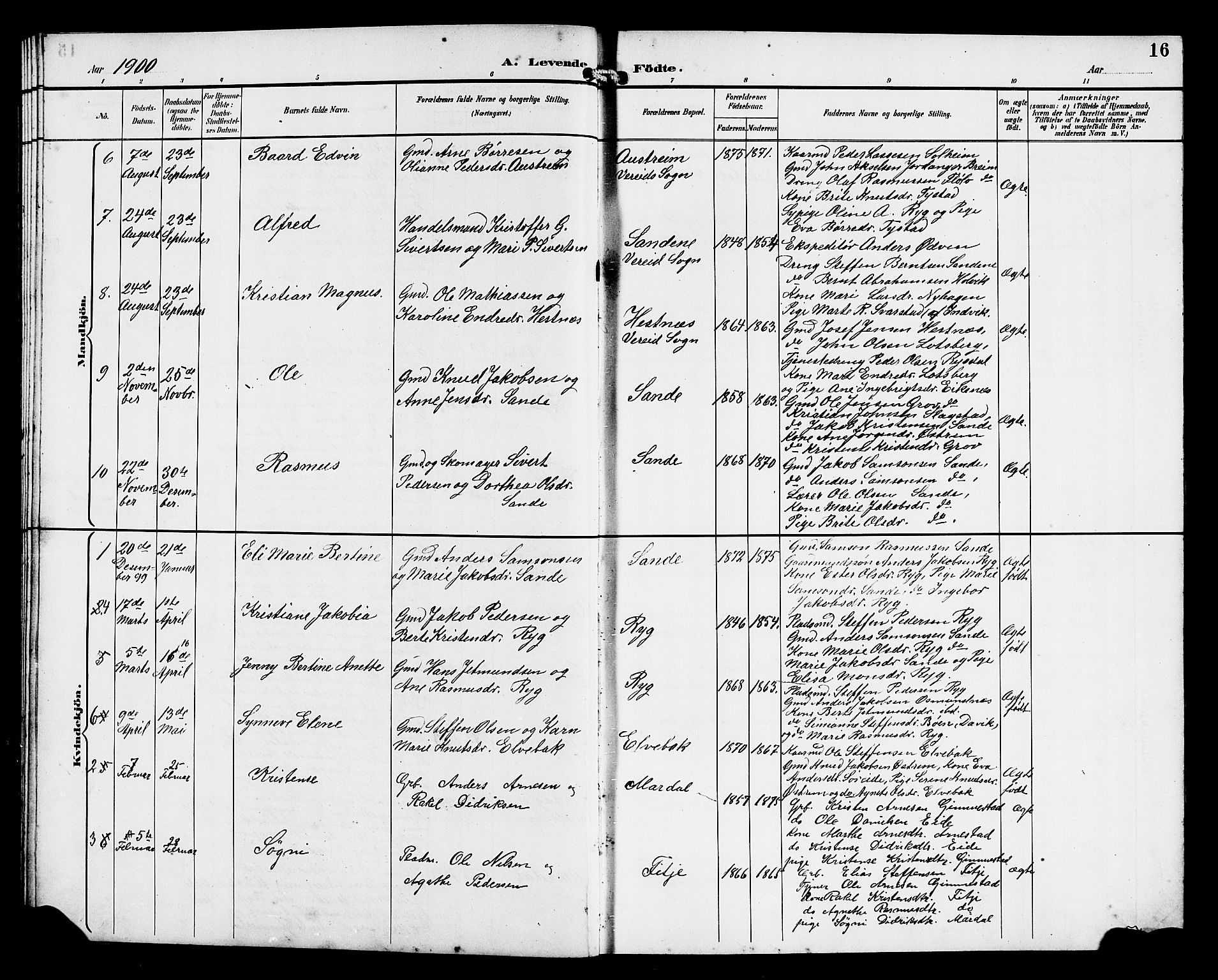 Gloppen sokneprestembete, SAB/A-80101/H/Hab/Habd/L0001: Parish register (copy) no. D 1, 1892-1921, p. 16