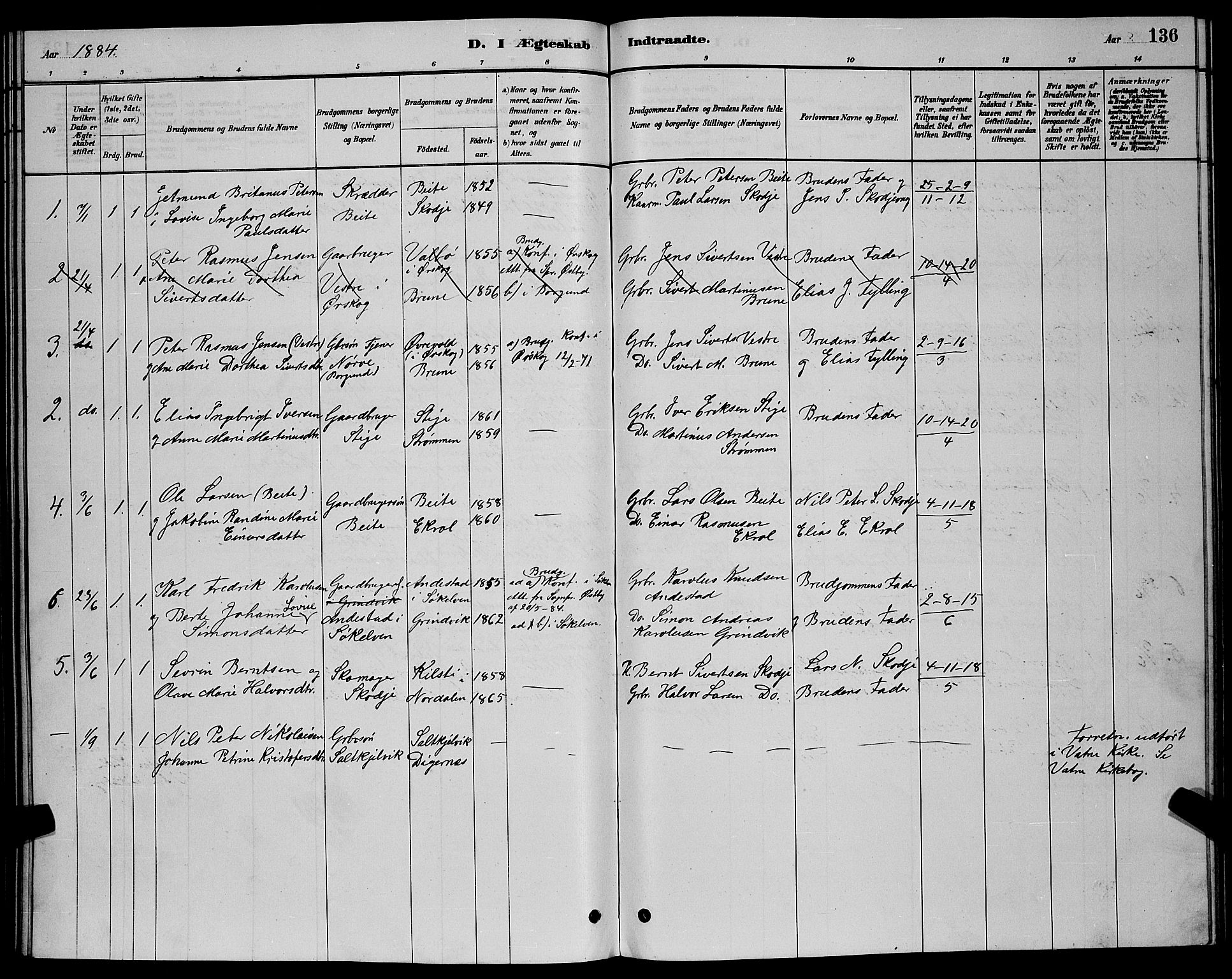 Ministerialprotokoller, klokkerbøker og fødselsregistre - Møre og Romsdal, AV/SAT-A-1454/524/L0365: Parish register (copy) no. 524C06, 1880-1899, p. 136