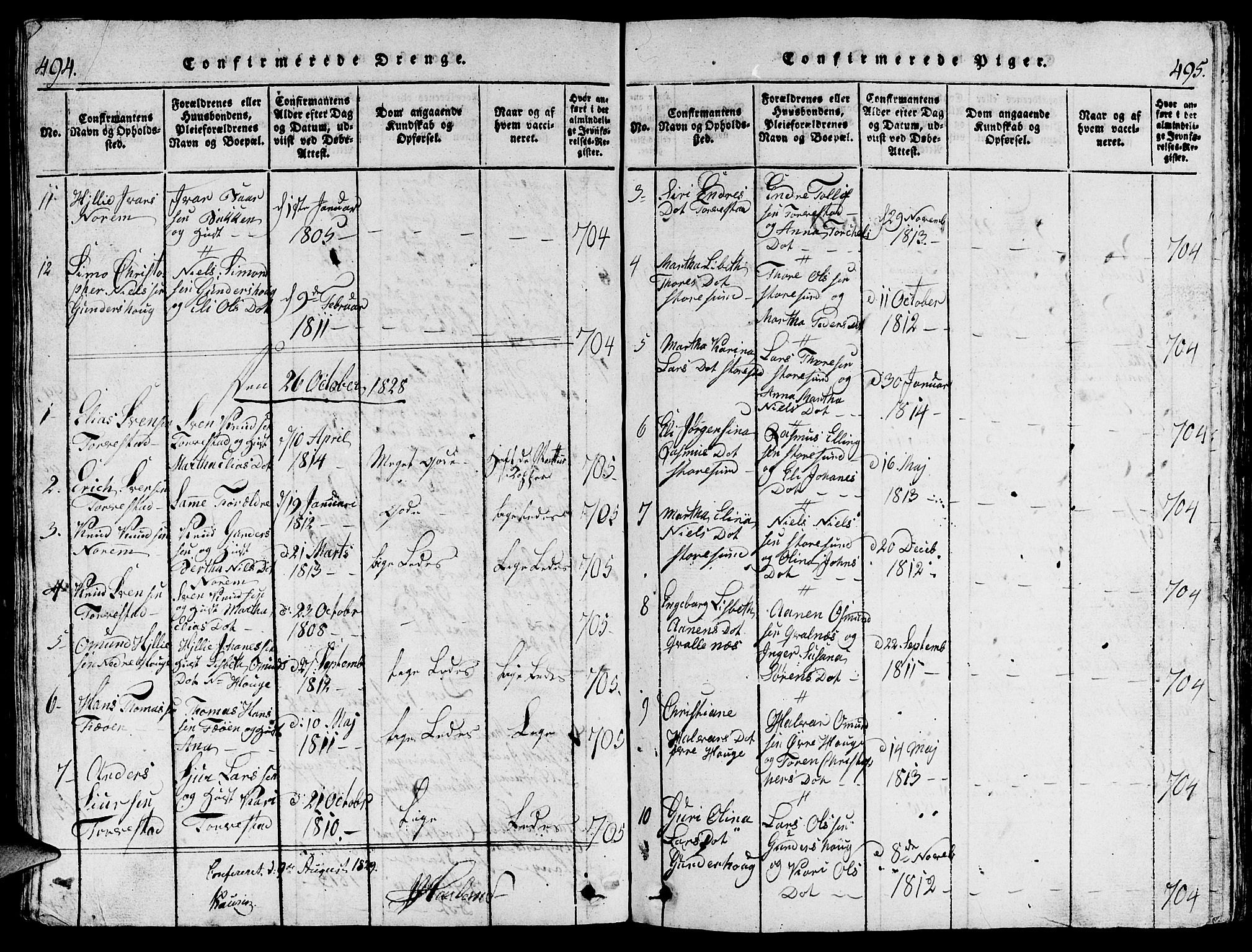 Torvastad sokneprestkontor, AV/SAST-A -101857/H/Ha/Hab/L0001: Parish register (copy) no. B 1 /1, 1817-1835, p. 494-495