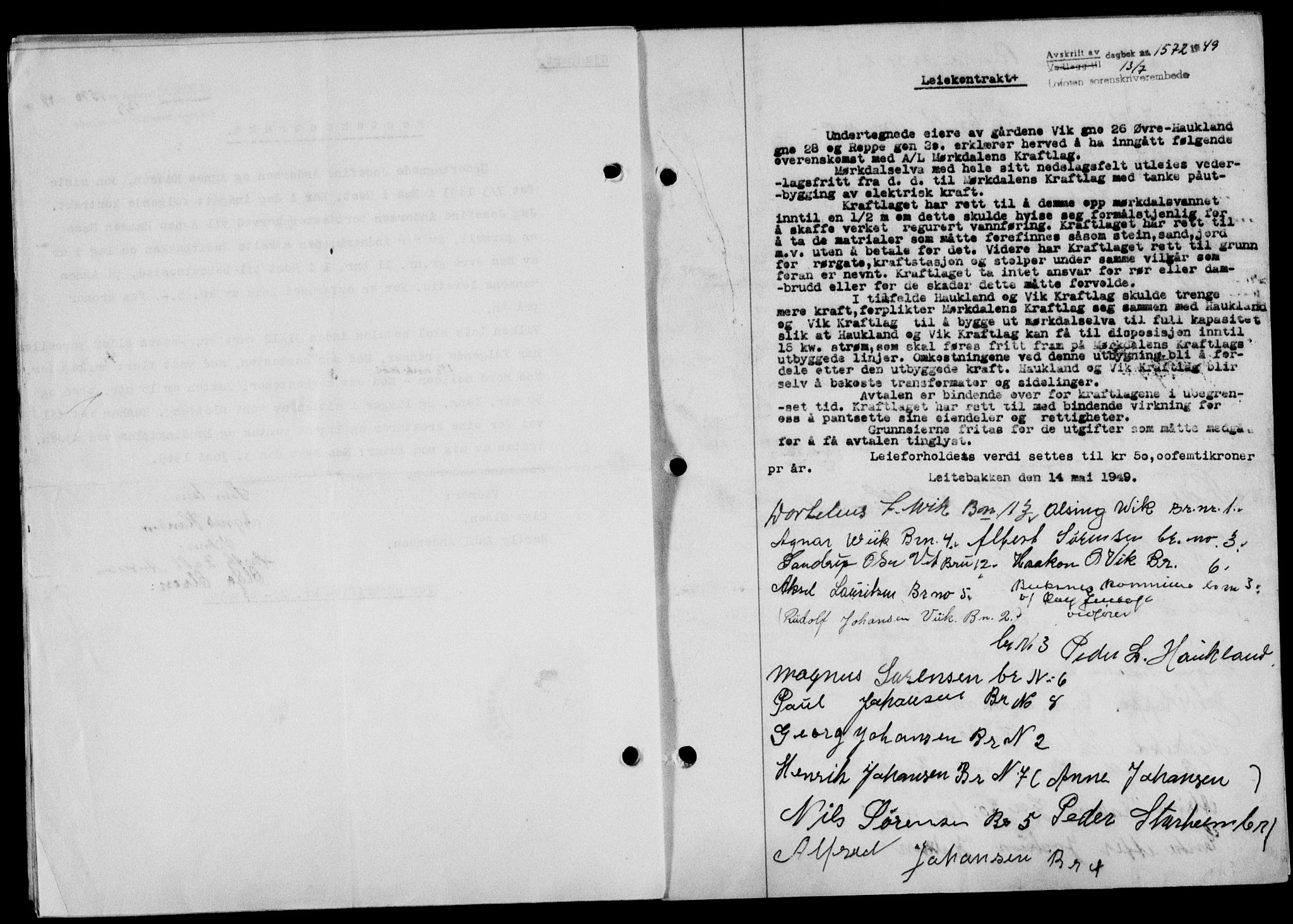 Lofoten sorenskriveri, SAT/A-0017/1/2/2C/L0021a: Mortgage book no. 21a, 1949-1949, Diary no: : 1572/1949