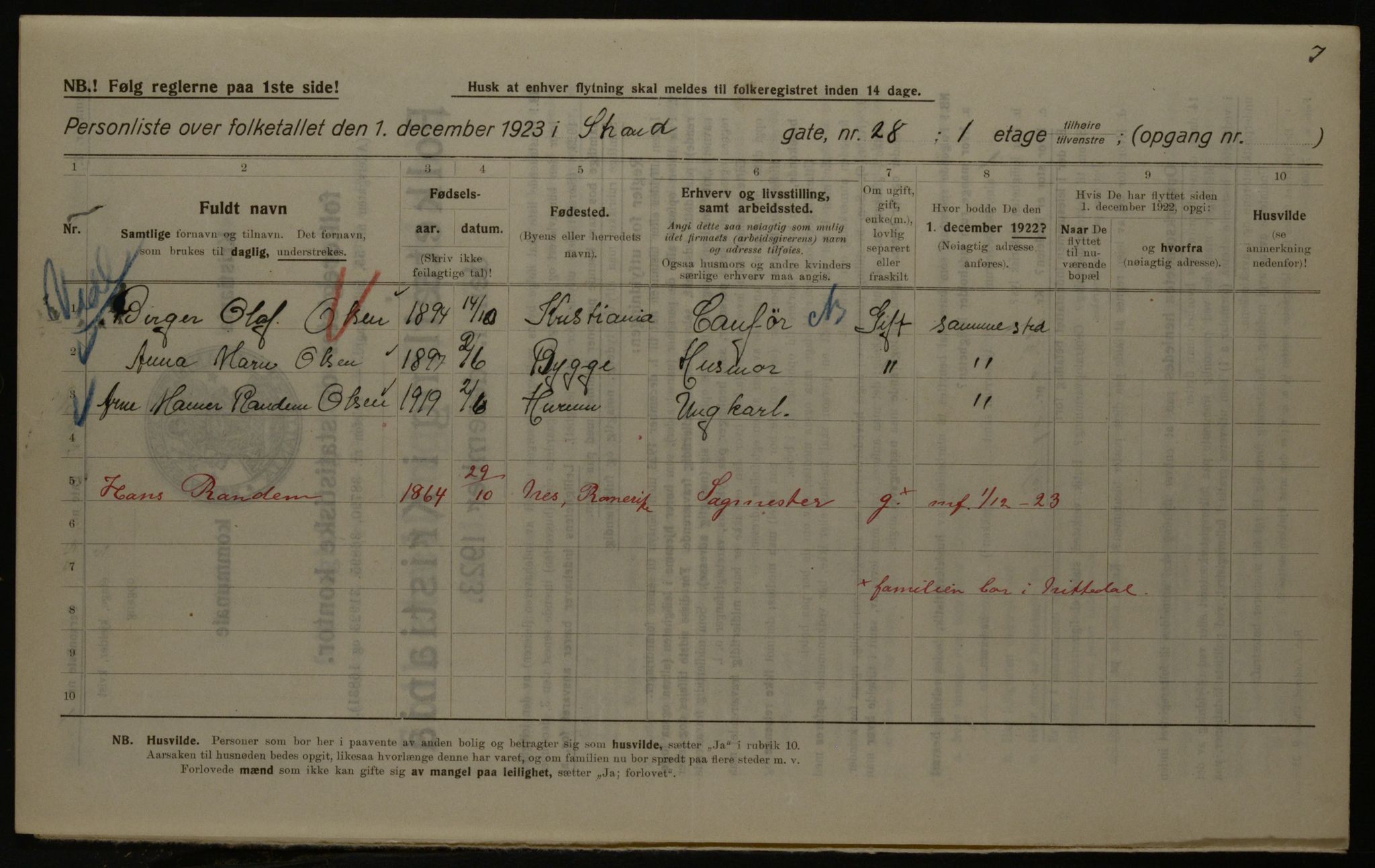 OBA, Municipal Census 1923 for Kristiania, 1923, p. 115084