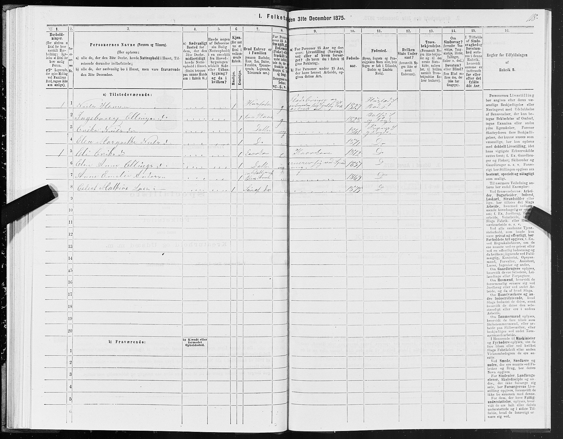 SAT, 1875 census for 1548P Fræna, 1875, p. 2118