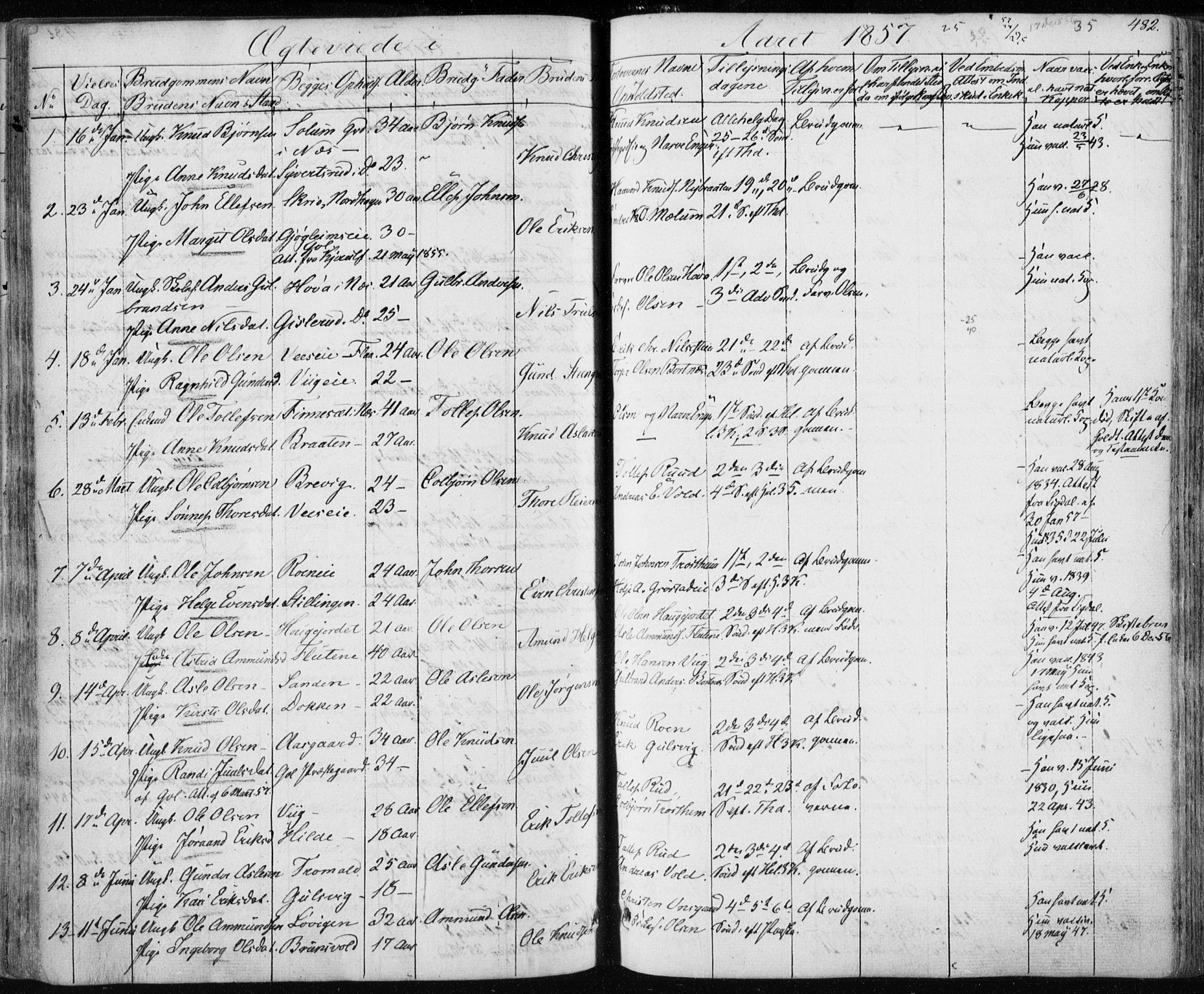 Nes kirkebøker, SAKO/A-236/F/Fa/L0009: Parish register (official) no. 9, 1834-1863, p. 482