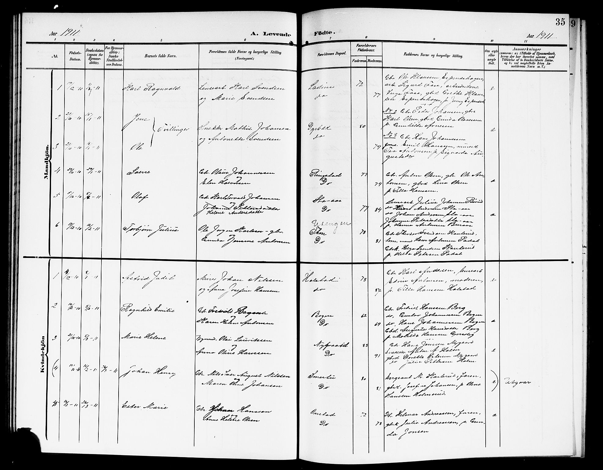 Skiptvet prestekontor Kirkebøker, SAO/A-20009/G/Ga/L0002: Parish register (copy) no. 2, 1905-1915, p. 35