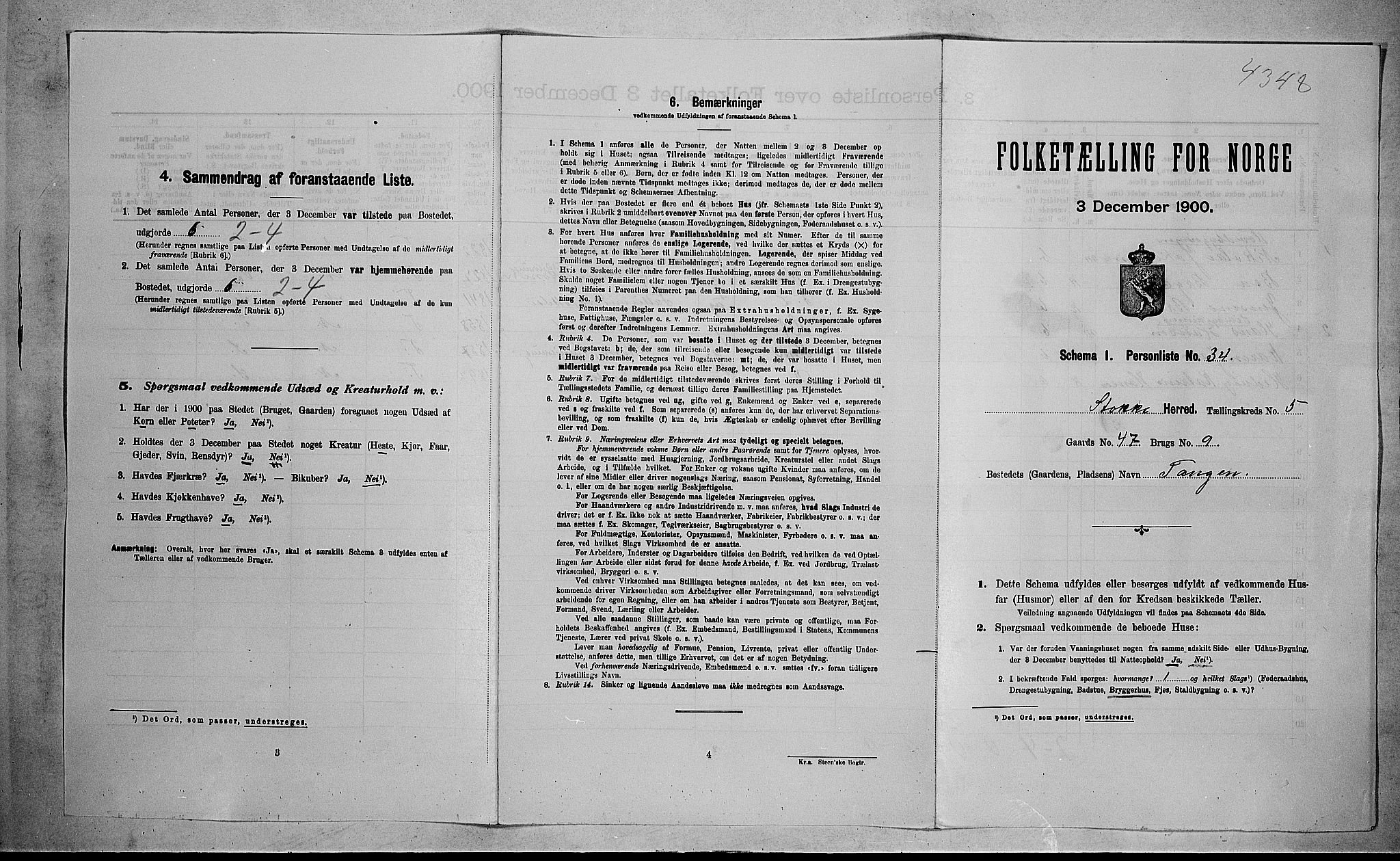 RA, 1900 census for Stokke, 1900, p. 1044