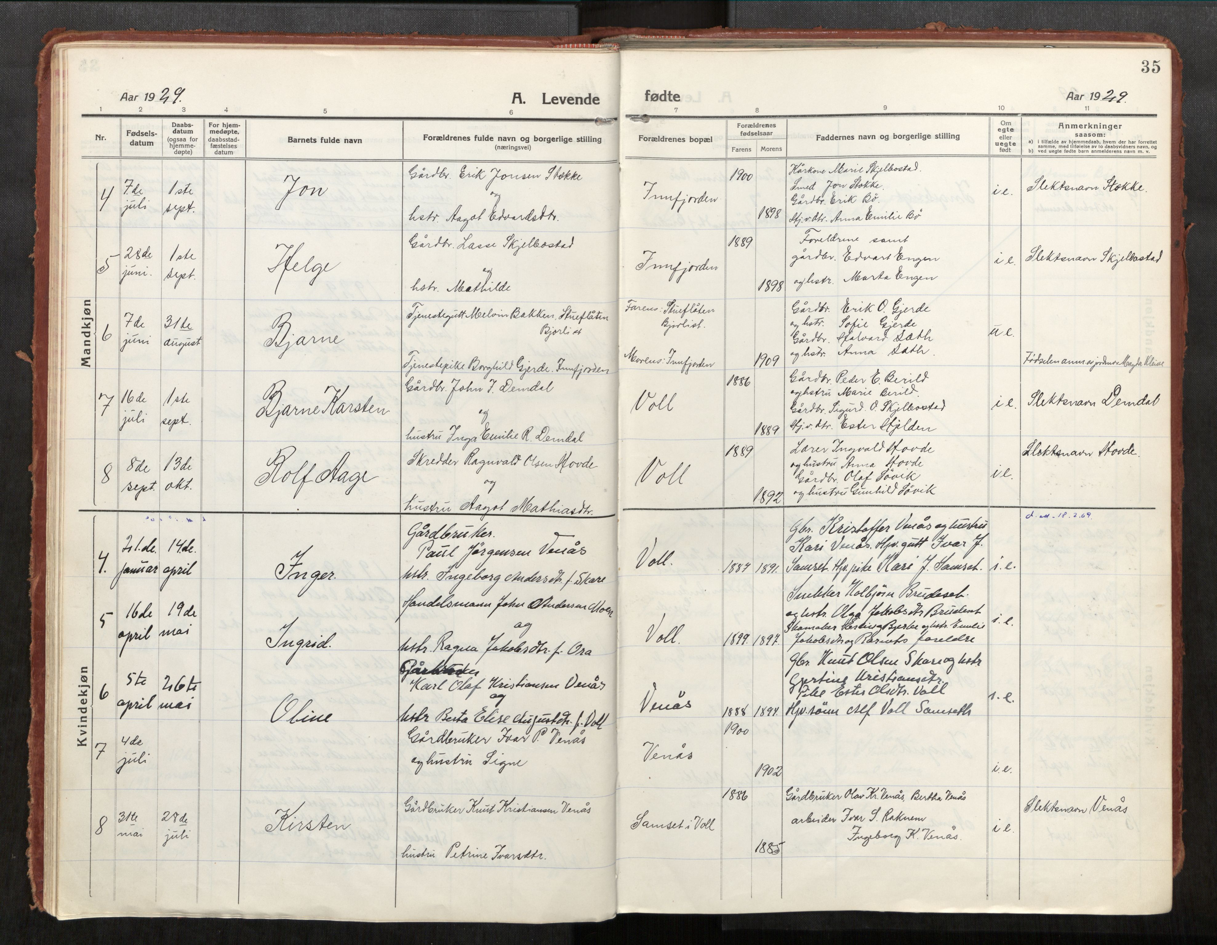 Eid sokneprestkontor, AV/SAT-A-1254: Parish register (official) no. 543A04, 1916-1956, p. 35