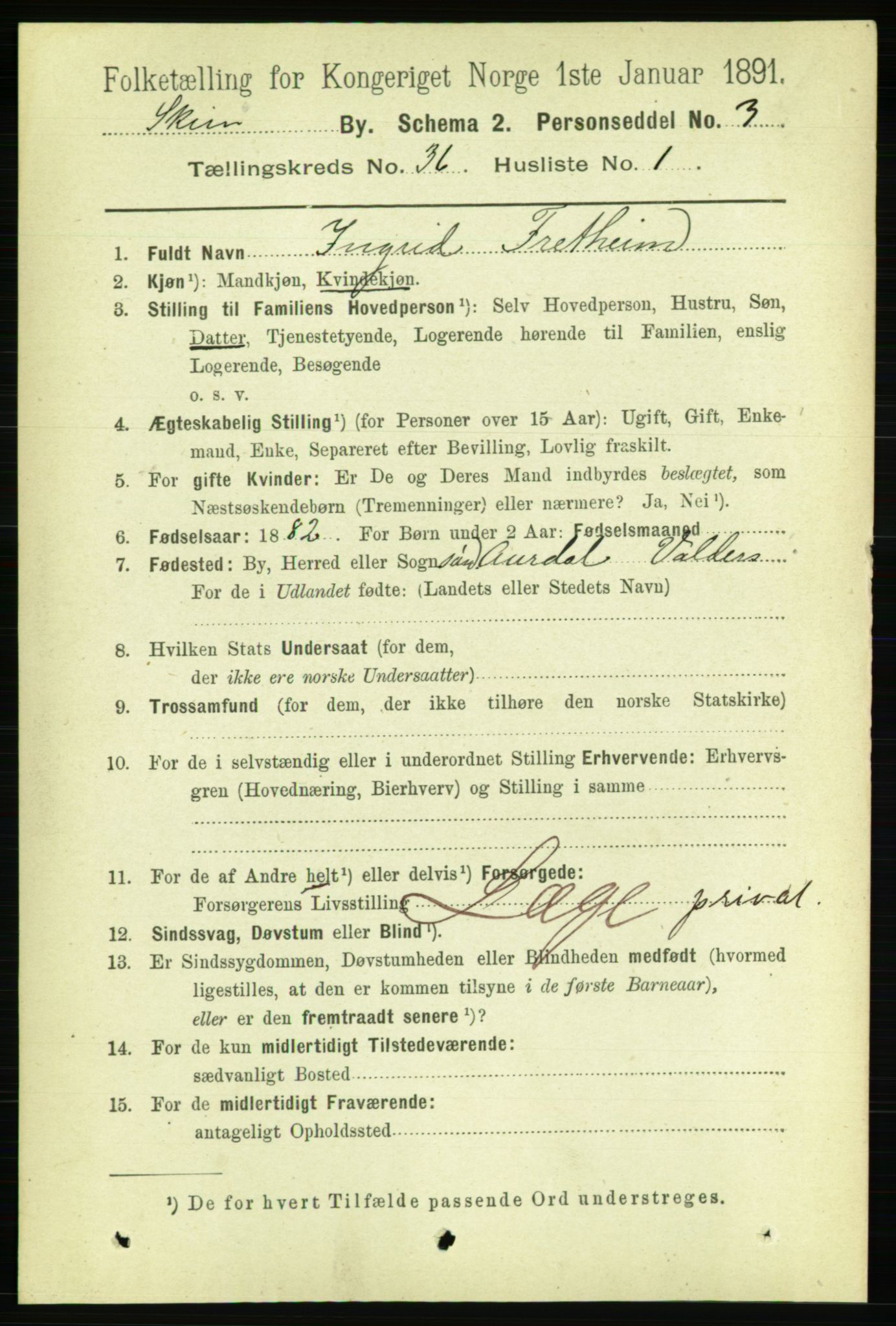 RA, 1891 census for 0806 Skien, 1891, p. 7947