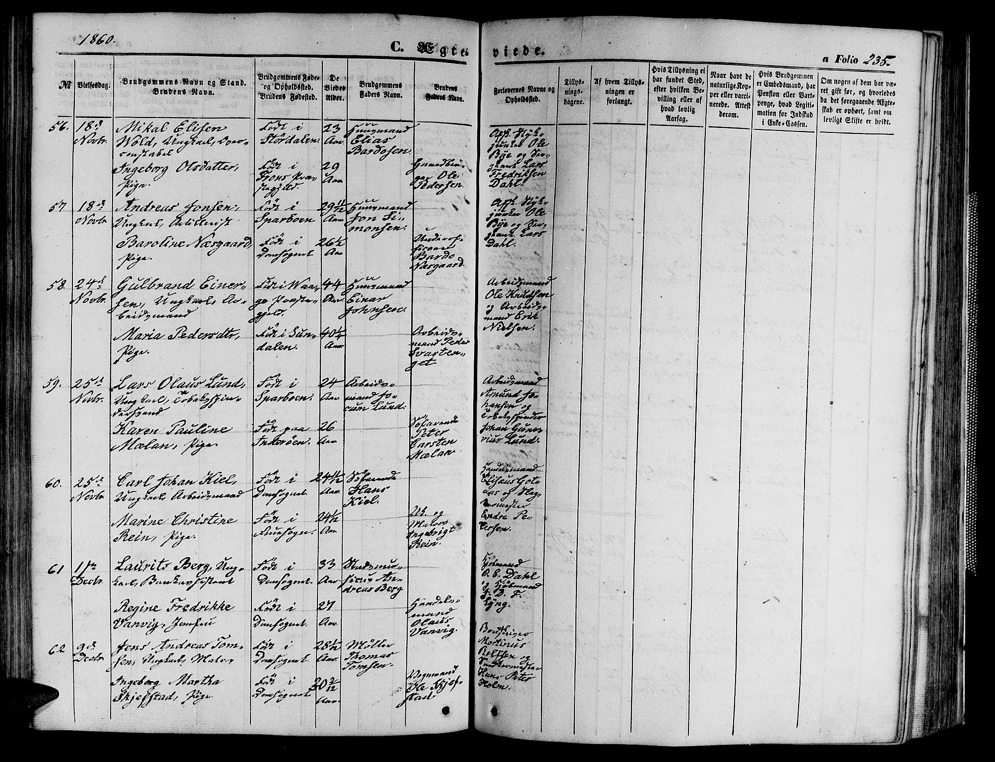 Ministerialprotokoller, klokkerbøker og fødselsregistre - Sør-Trøndelag, SAT/A-1456/602/L0139: Parish register (copy) no. 602C07, 1859-1864, p. 235