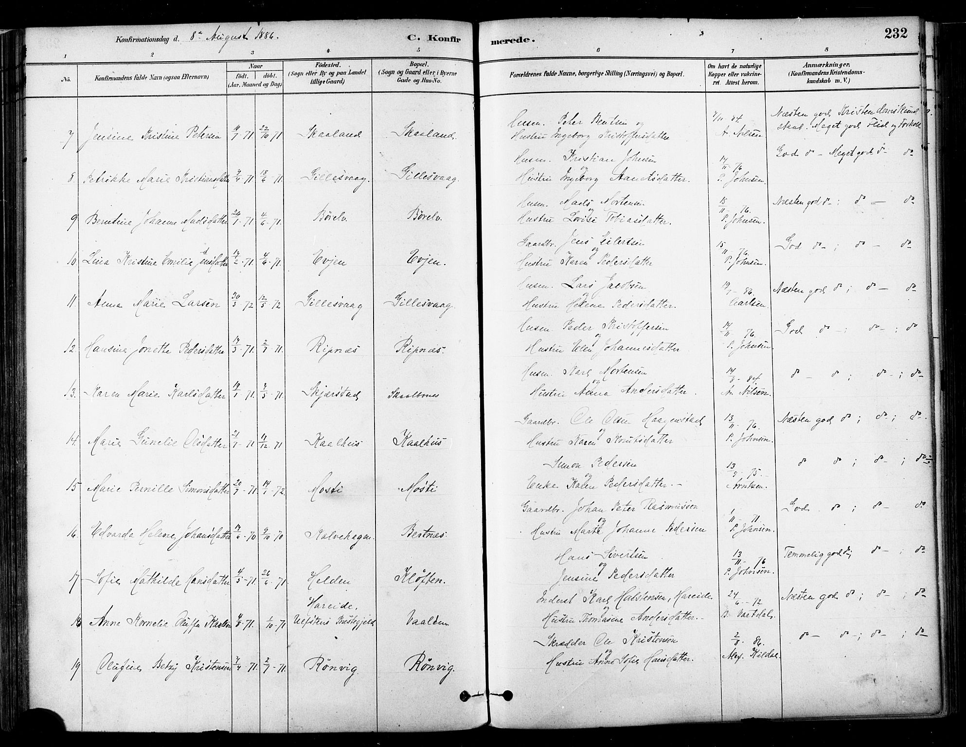 Ministerialprotokoller, klokkerbøker og fødselsregistre - Nordland, SAT/A-1459/802/L0054: Parish register (official) no. 802A01, 1879-1893, p. 232