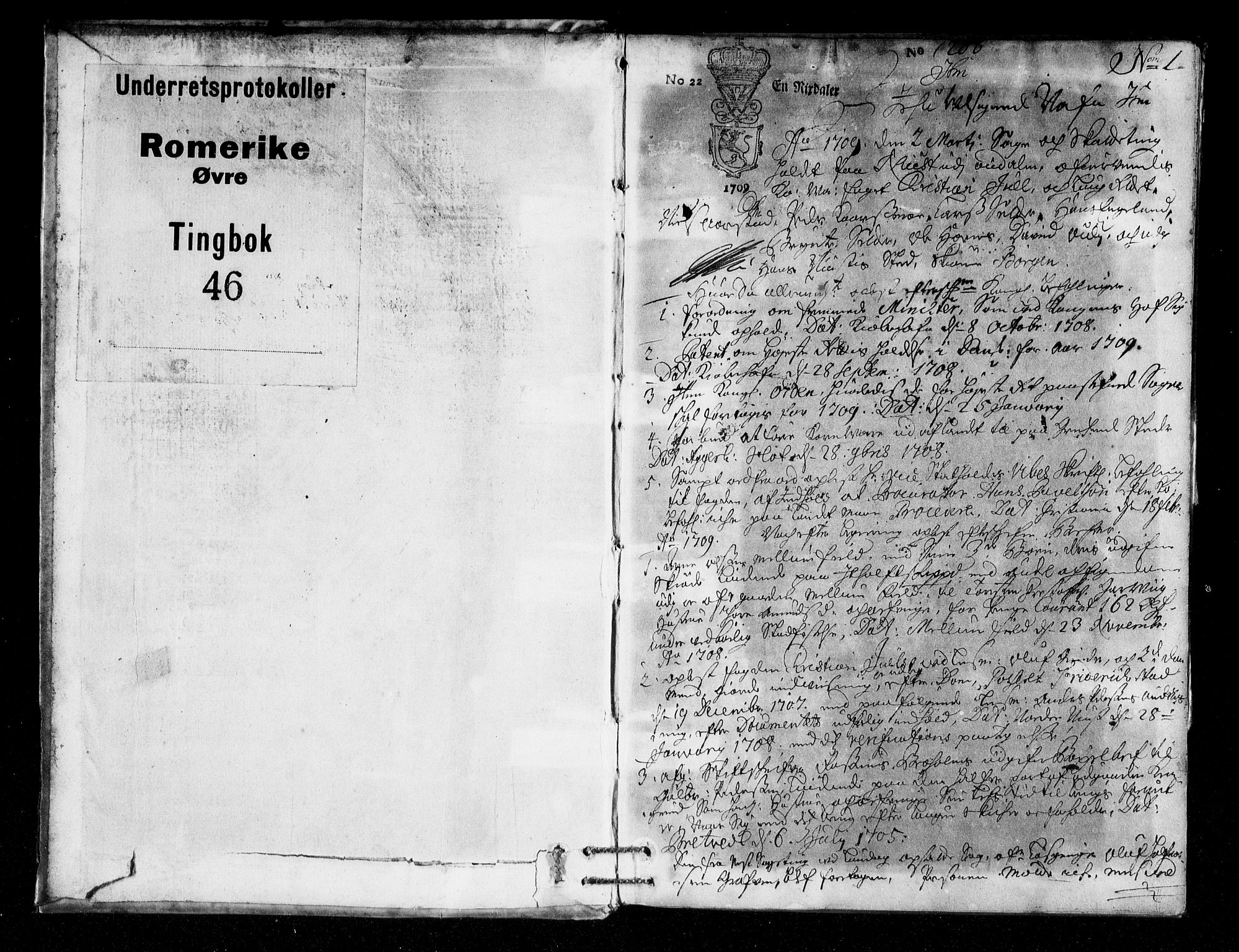 Øvre Romerike sorenskriveri, SAO/A-10649/F/Fb/L0046: Tingbok 46, 1709, p. 0b-1a