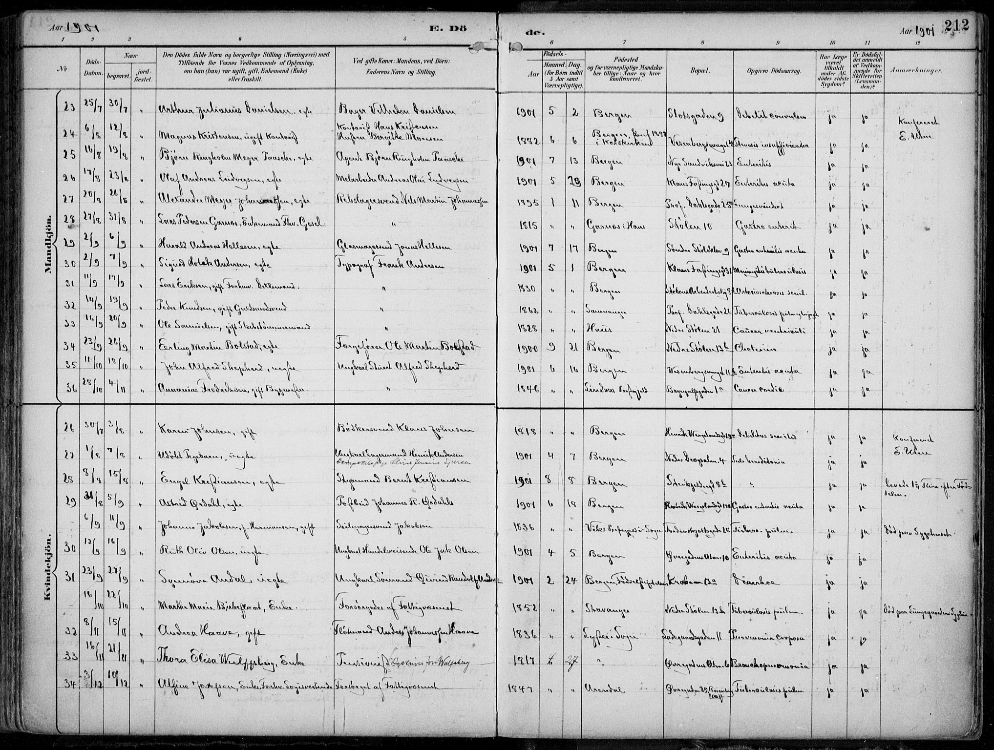 Mariakirken Sokneprestembete, AV/SAB-A-76901/H/Hab/L0005: Parish register (copy) no. A 5, 1893-1913, p. 212