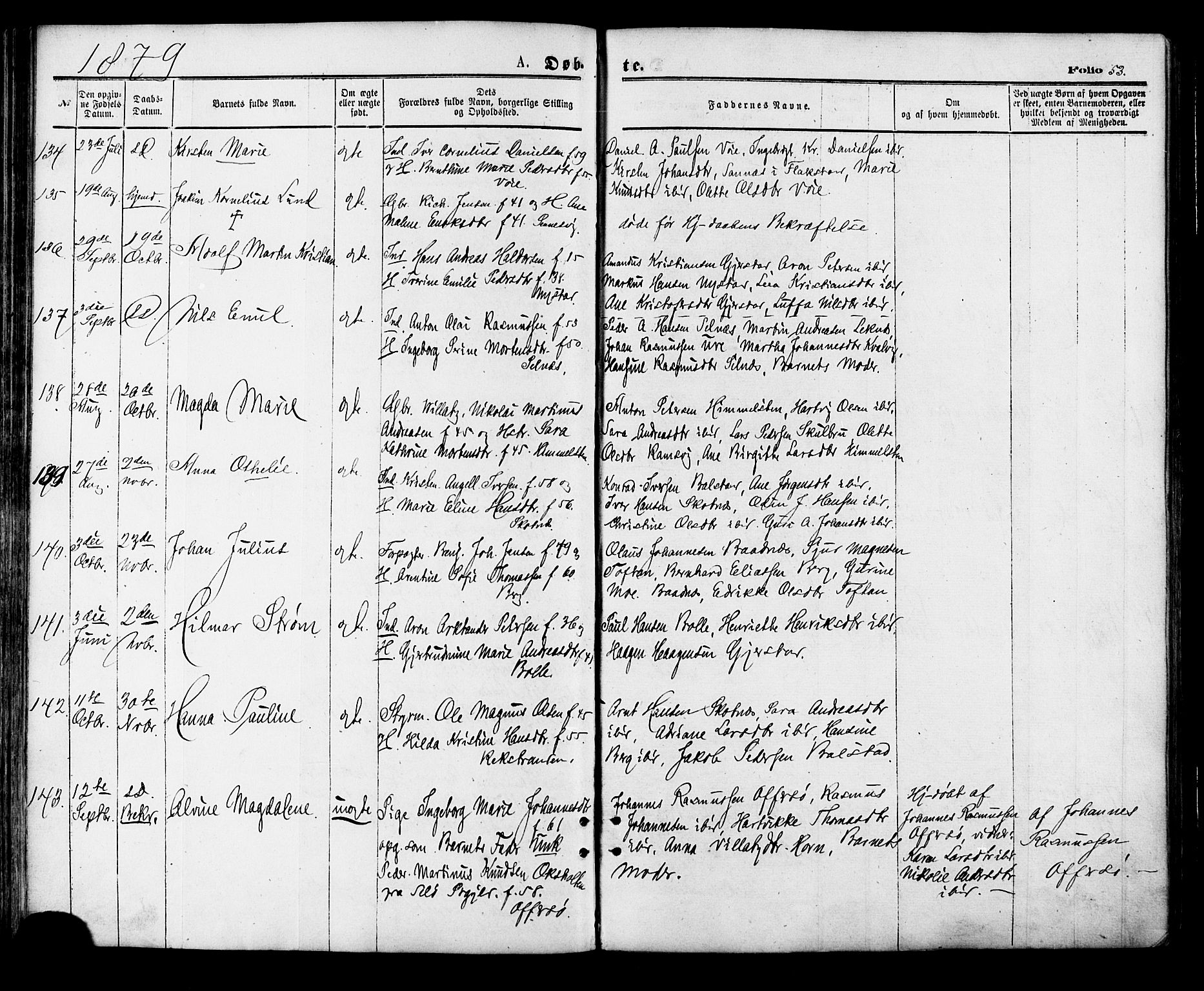 Ministerialprotokoller, klokkerbøker og fødselsregistre - Nordland, SAT/A-1459/881/L1166: Parish register (copy) no. 881C03, 1876-1885, p. 53