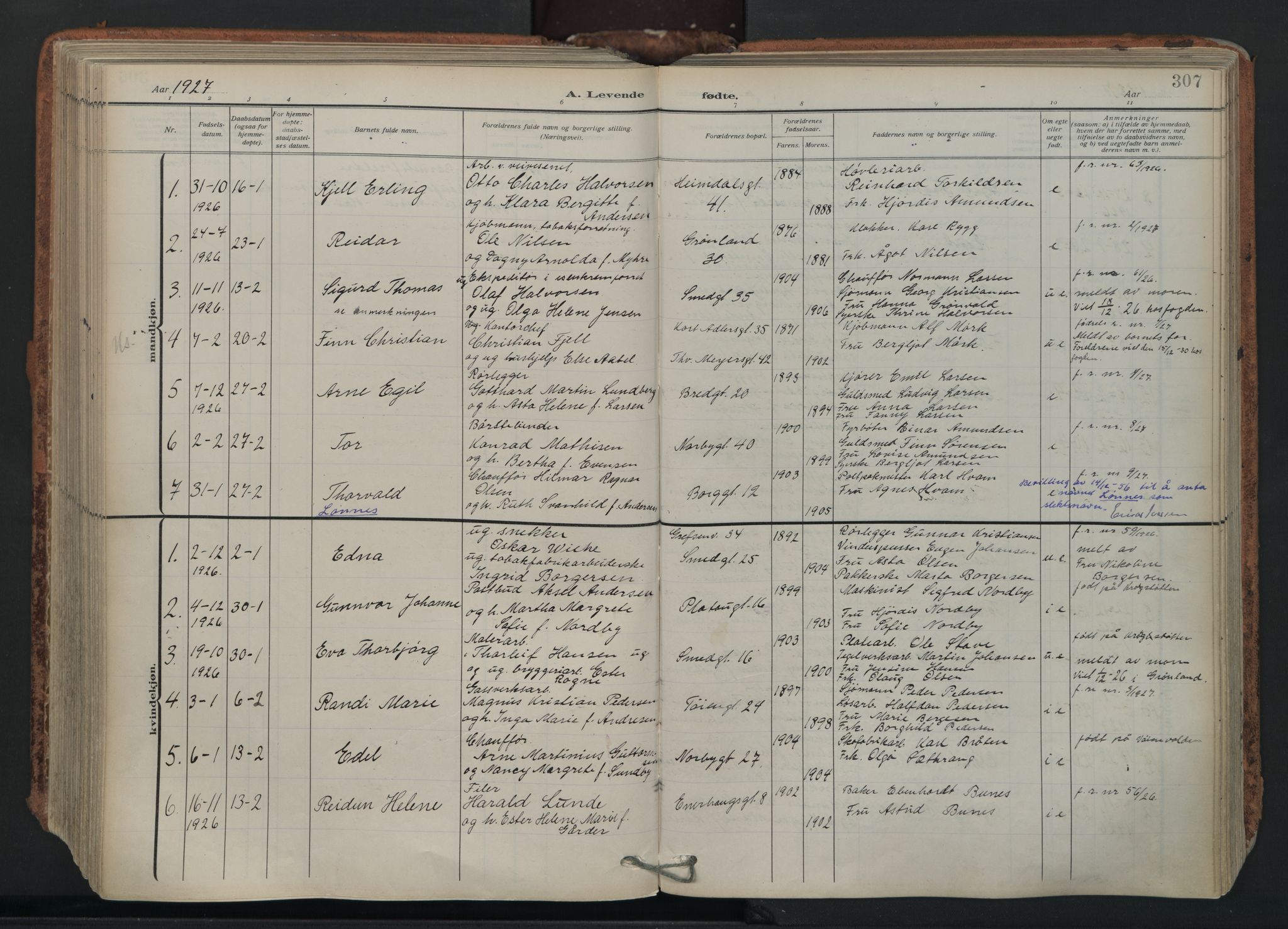 Grønland prestekontor Kirkebøker, AV/SAO-A-10848/F/Fa/L0018: Parish register (official) no. 18, 1911-1945, p. 307