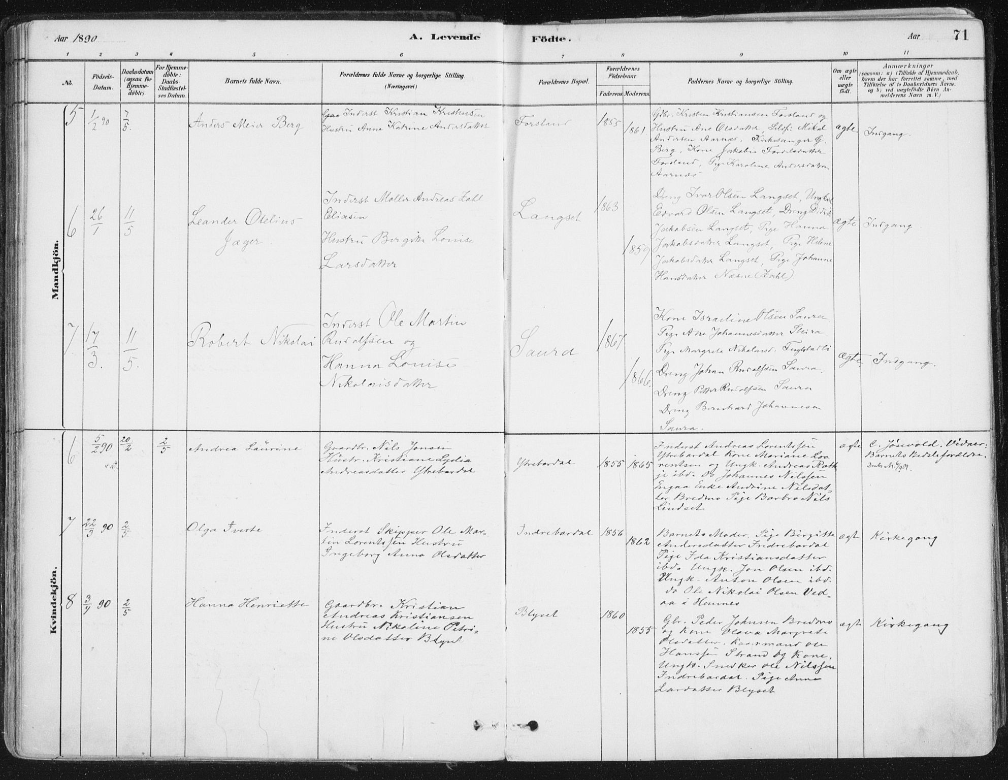 Ministerialprotokoller, klokkerbøker og fødselsregistre - Nordland, AV/SAT-A-1459/838/L0552: Parish register (official) no. 838A10, 1880-1910, p. 71