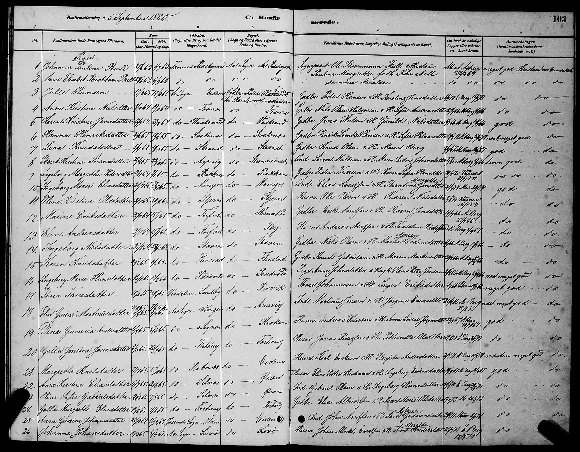 Ministerialprotokoller, klokkerbøker og fødselsregistre - Sør-Trøndelag, SAT/A-1456/655/L0687: Parish register (copy) no. 655C03, 1880-1898, p. 103