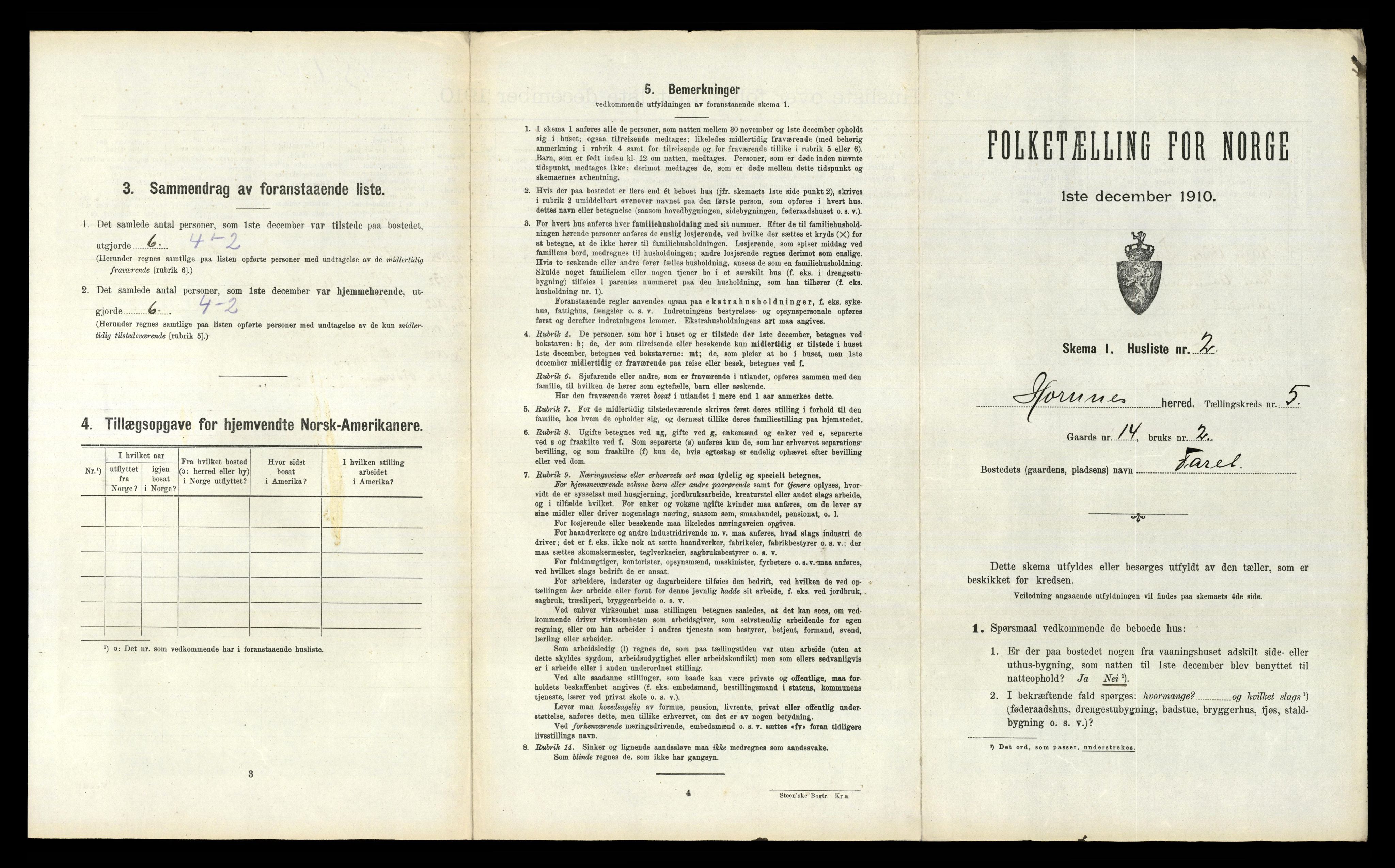 RA, 1910 census for Hornnes, 1910, p. 256