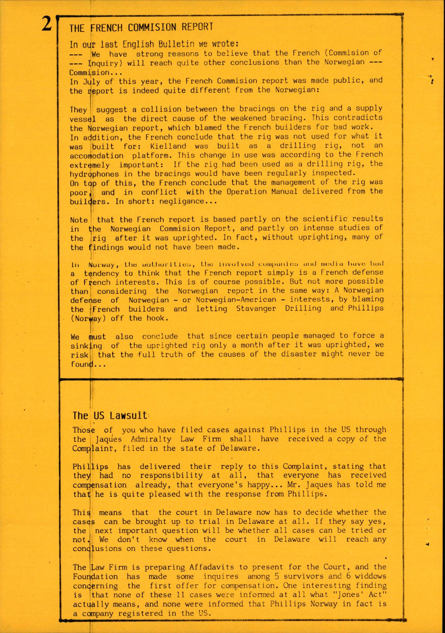 Pa 1660 - Kielland- fondet, AV/SAST-A-102242/X/Xa/L0001: Rapport til overlevende og etterlatte/ Kielland Bulletin, 1980-1998