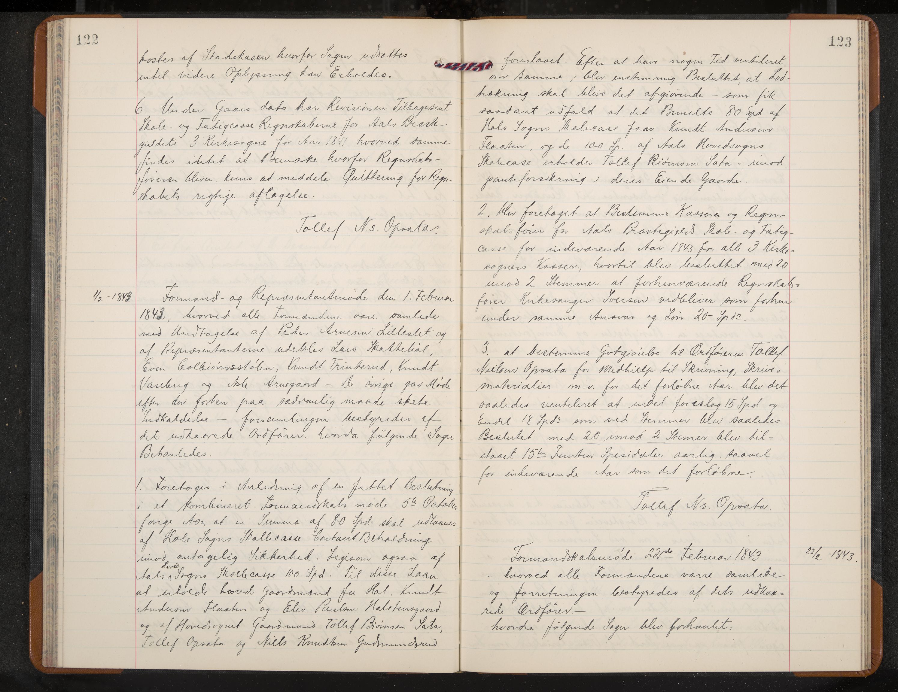 Ål formannskap og sentraladministrasjon, IKAK/0619021/A/Aa/L0001: Utskrift av møtebok, 1838-1845, p. 122-123