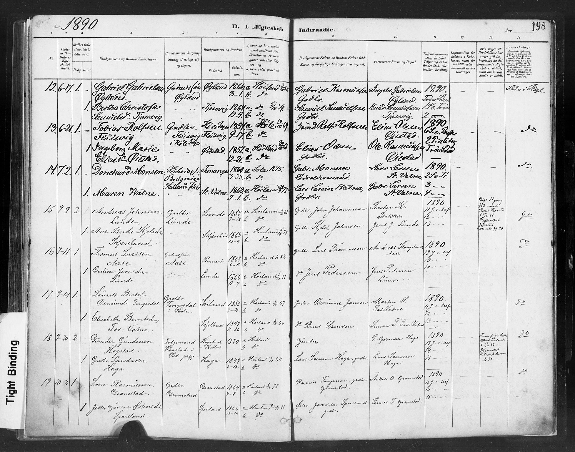 Høyland sokneprestkontor, AV/SAST-A-101799/001/30BA/L0013: Parish register (official) no. A 13.1, 1889-1898, p. 198