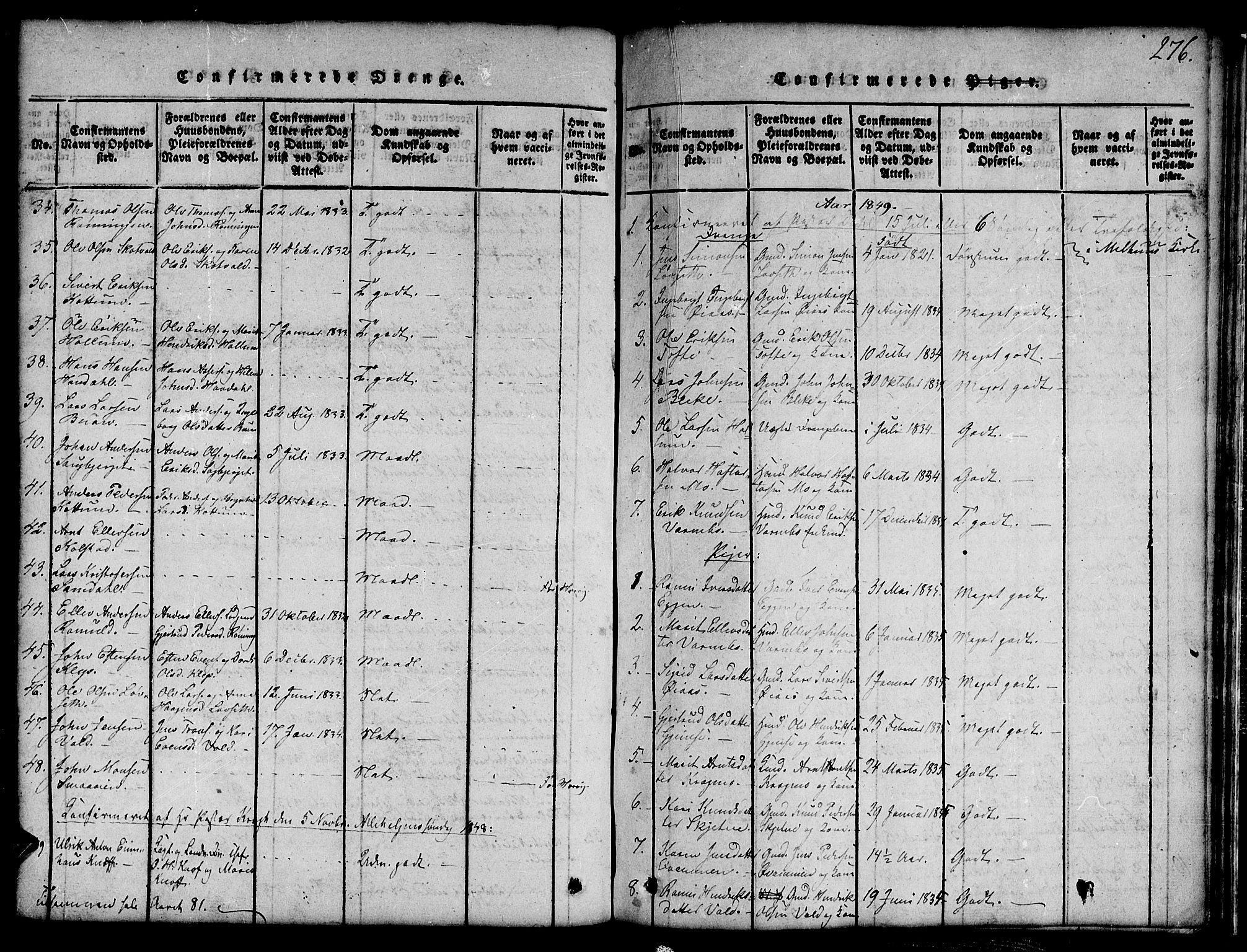 Ministerialprotokoller, klokkerbøker og fødselsregistre - Sør-Trøndelag, SAT/A-1456/691/L1092: Parish register (copy) no. 691C03, 1816-1852, p. 276