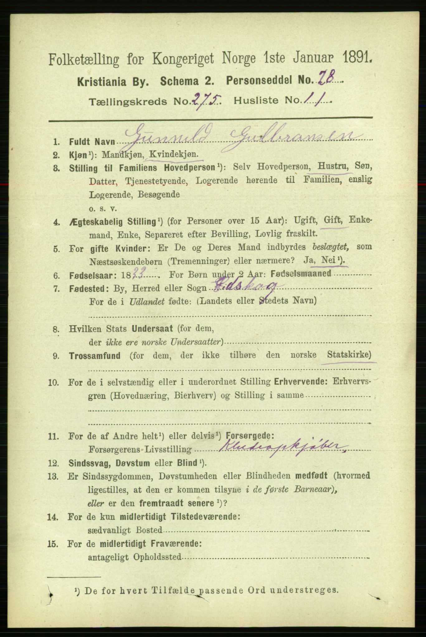 RA, 1891 census for 0301 Kristiania, 1891, p. 167170