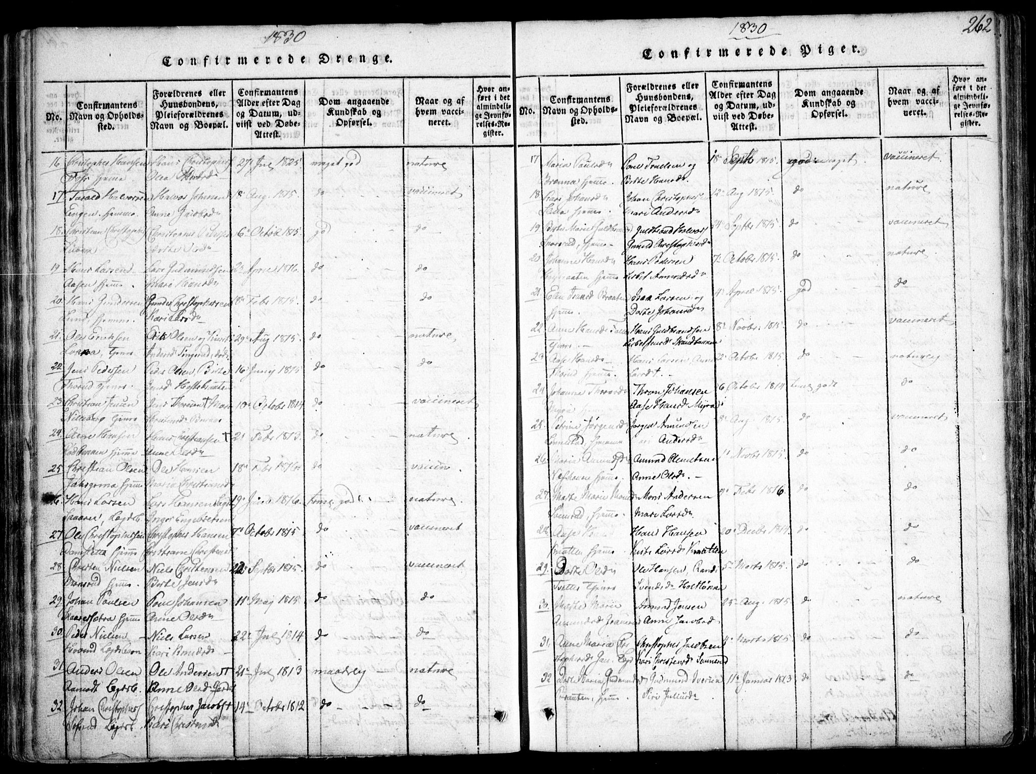 Fet prestekontor Kirkebøker, AV/SAO-A-10370a/F/Fa/L0008: Parish register (official) no. I 8, 1815-1842, p. 262